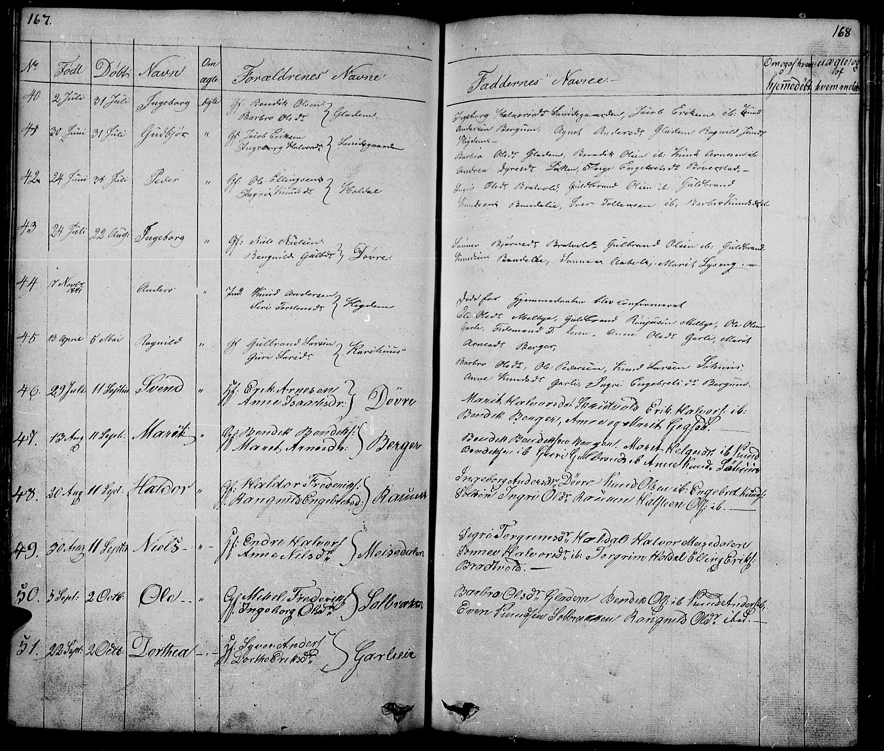 Nord-Aurdal prestekontor, SAH/PREST-132/H/Ha/Hab/L0001: Parish register (copy) no. 1, 1834-1887, p. 167-168
