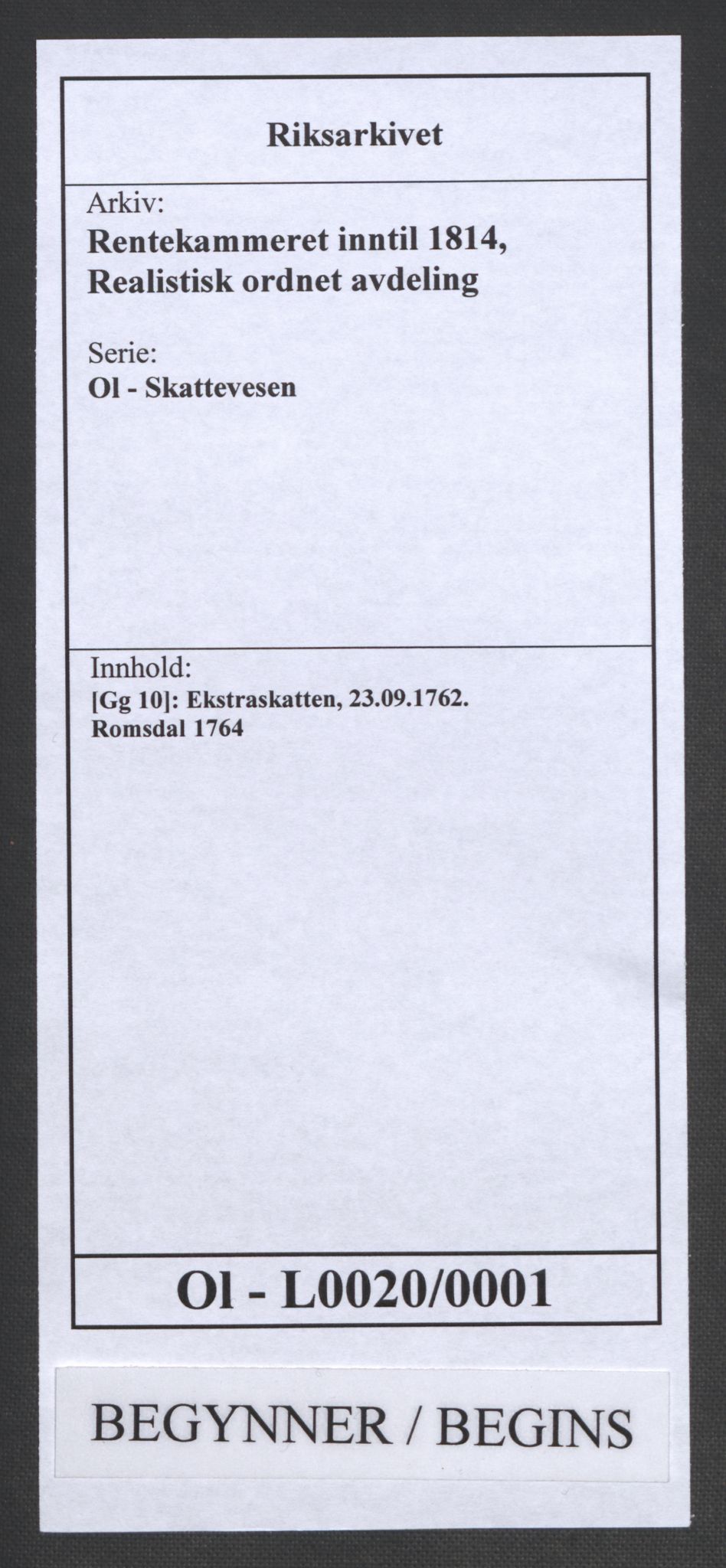 Rentekammeret inntil 1814, Realistisk ordnet avdeling, RA/EA-4070/Ol/L0020/0001: [Gg 10]: Ekstraskatten, 23.09.1762. Romsdal, Strinda, Selbu, Inderøy. / Romsdal, 1764, p. 1