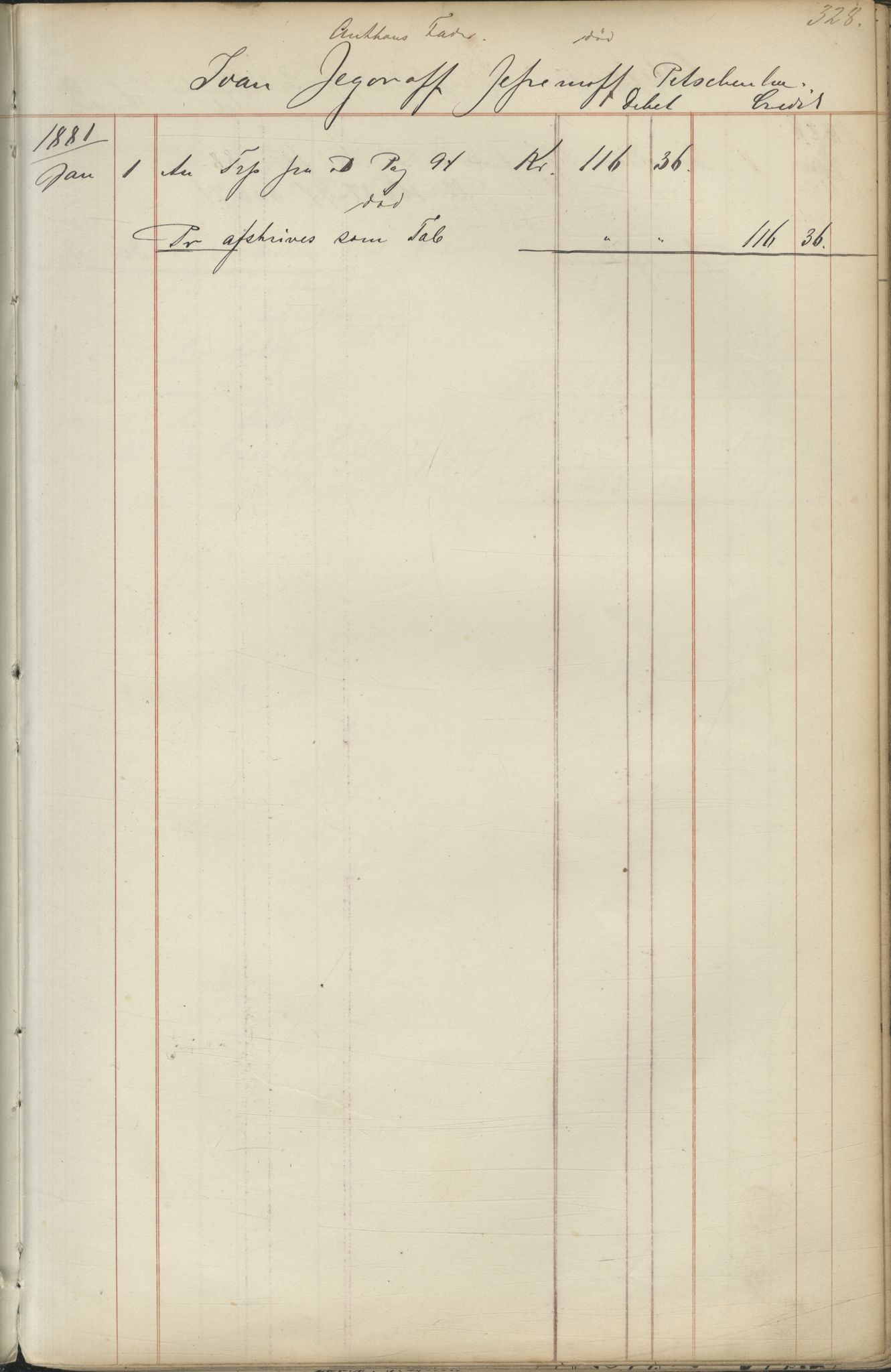 Brodtkorb handel A/S, VAMU/A-0001/F/Fc/L0001/0001: Konto for kvener og nordmenn på Kolahalvøya  / Conto for Kvæner og Nordmænd paa Russefinmarken No 1, 1868-1894, p. 328