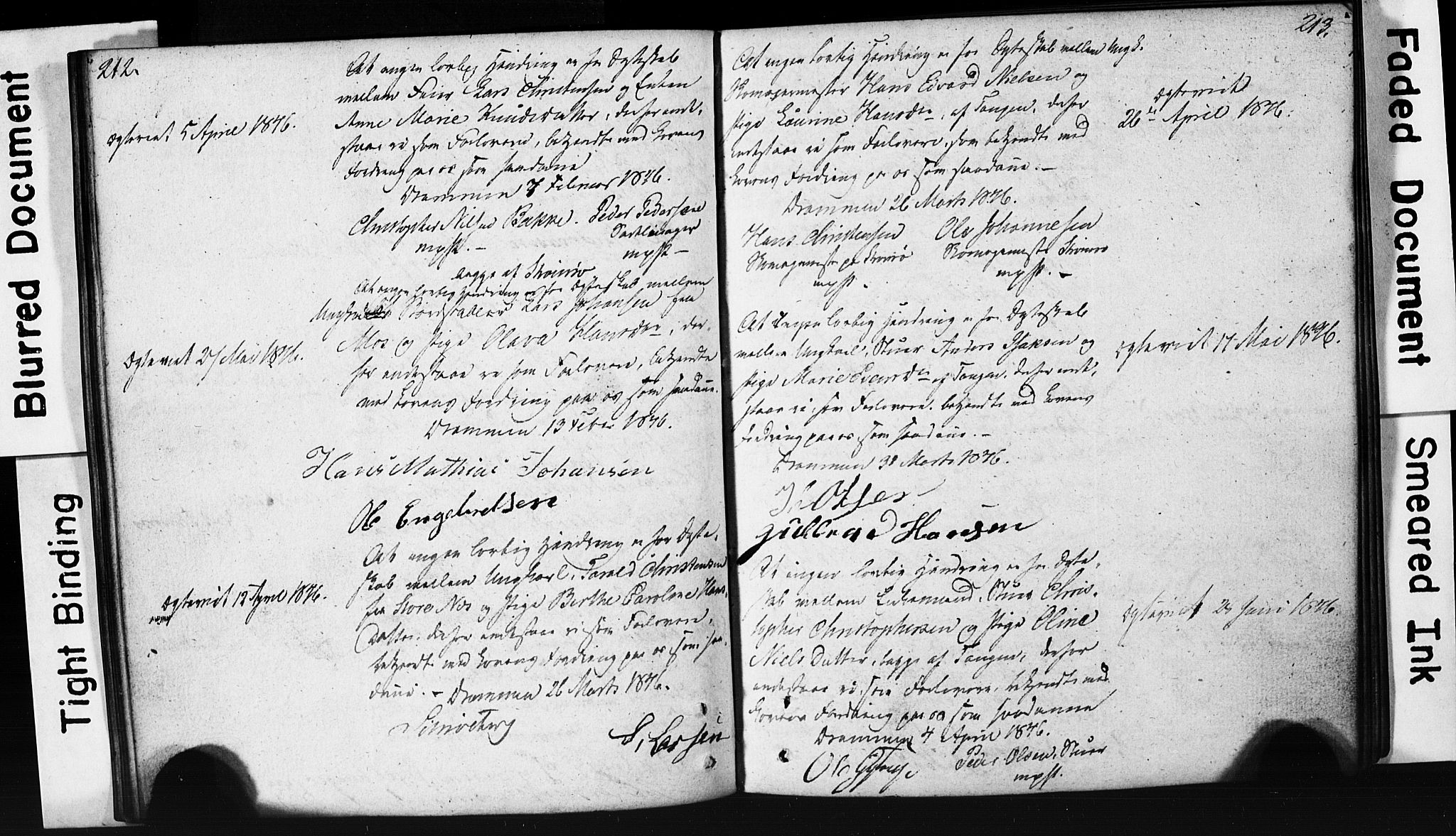 Strømsø kirkebøker, AV/SAKO-A-246/H/Hb/L0002: Best man's statements no. 2, 1815-1857, p. 212-213