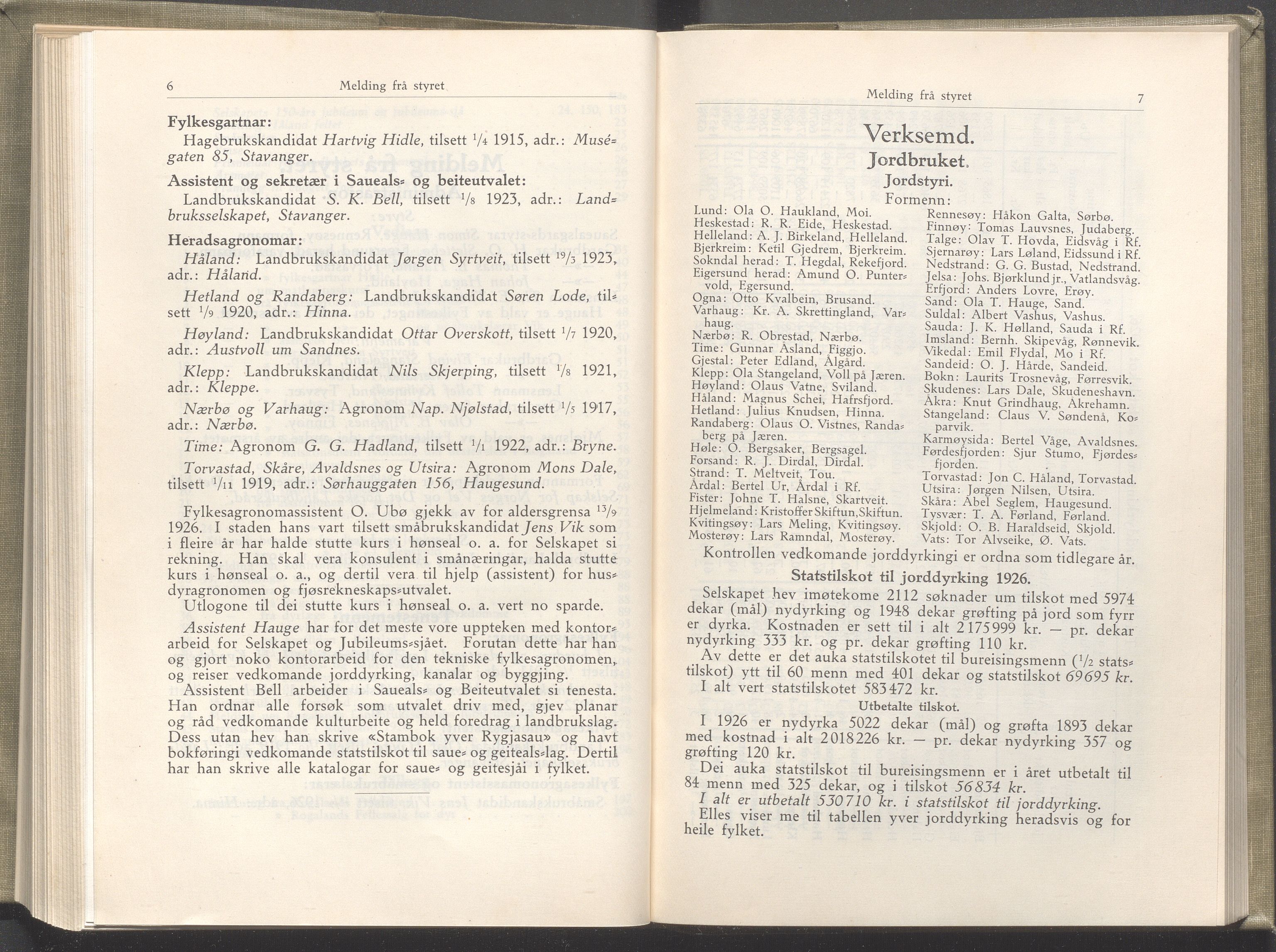 Rogaland fylkeskommune - Fylkesrådmannen , IKAR/A-900/A/Aa/Aaa/L0046: Møtebok , 1927, p. 6-7