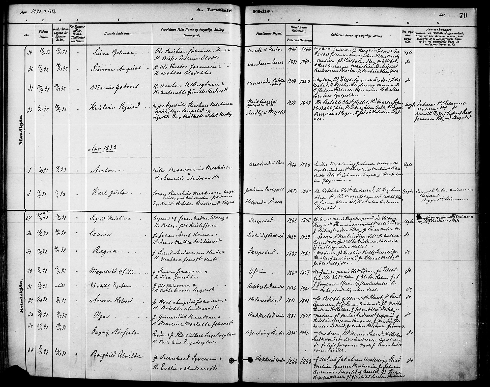 Høland prestekontor Kirkebøker, SAO/A-10346a/F/Fa/L0013: Parish register (official) no. I 13, 1880-1897, p. 79