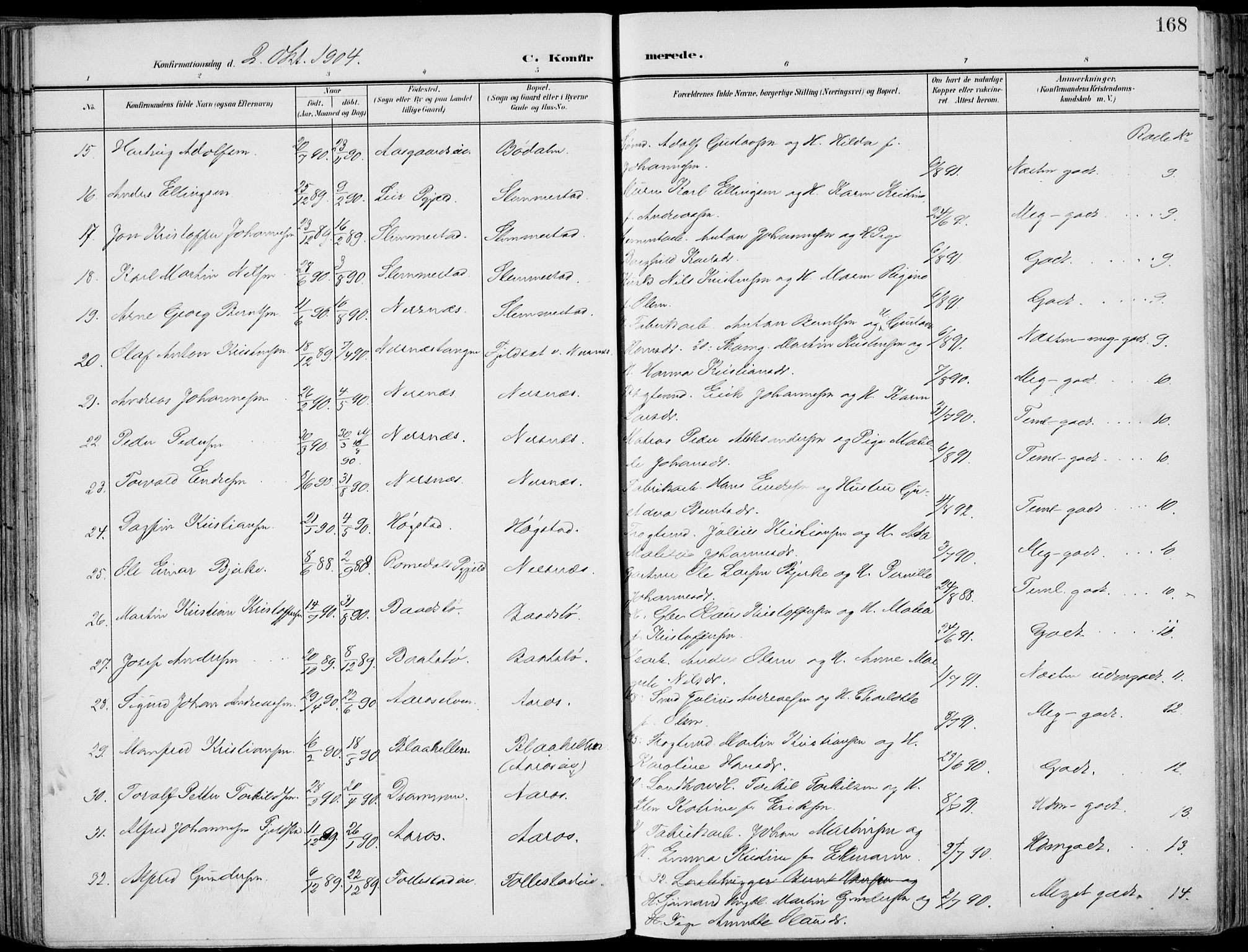 Røyken kirkebøker, SAKO/A-241/F/Fa/L0009: Parish register (official) no. 9, 1898-1911, p. 168