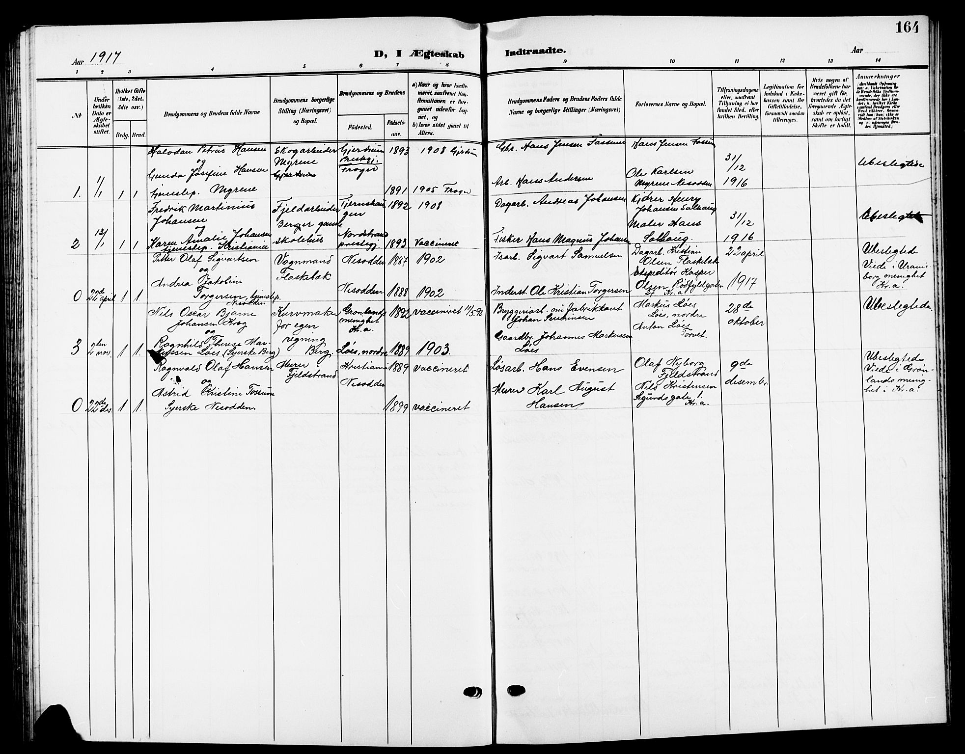 Nesodden prestekontor Kirkebøker, SAO/A-10013/G/Ga/L0002: Parish register (copy) no. I 2, 1905-1924, p. 164