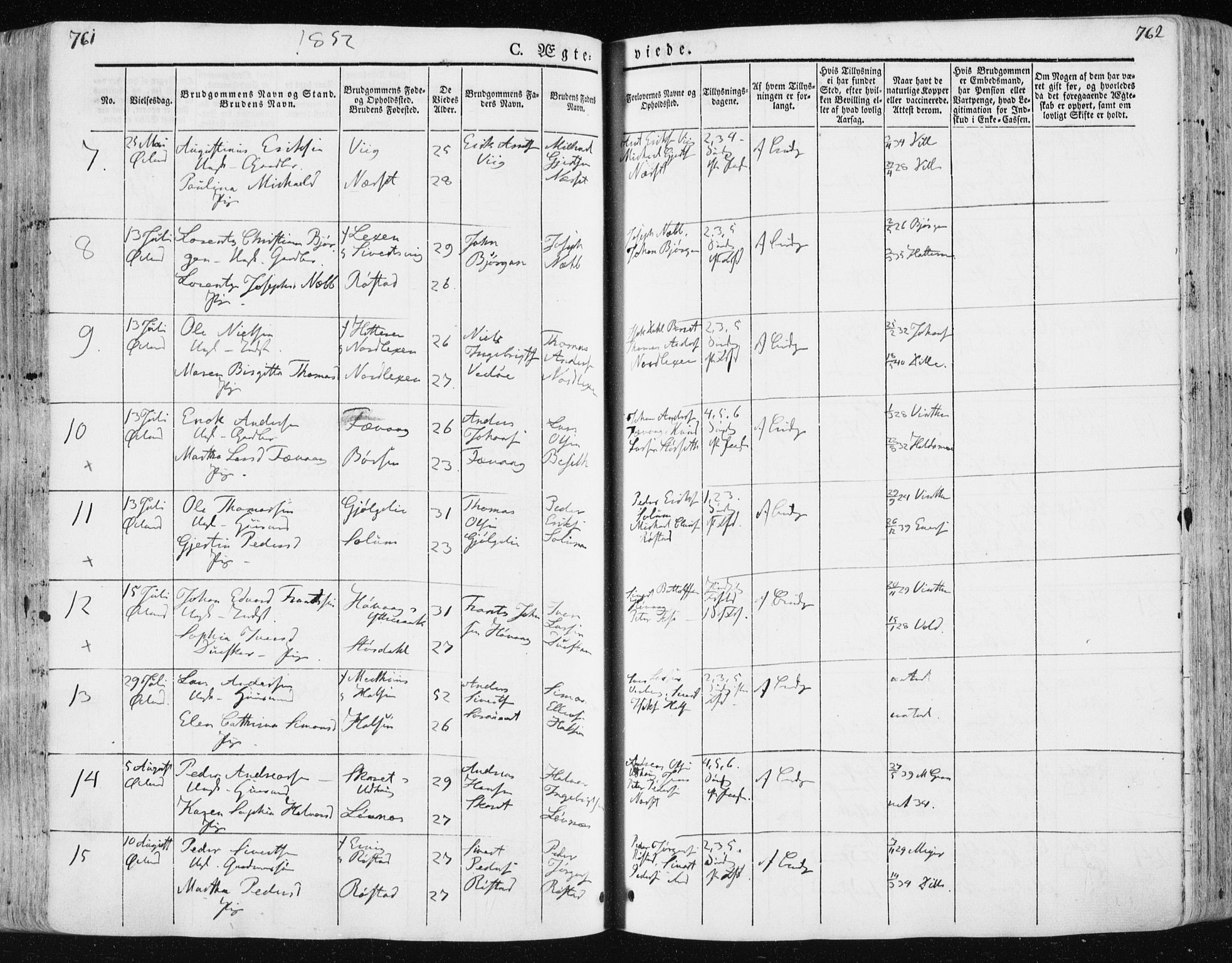 Ministerialprotokoller, klokkerbøker og fødselsregistre - Sør-Trøndelag, SAT/A-1456/659/L0736: Parish register (official) no. 659A06, 1842-1856, p. 761-762