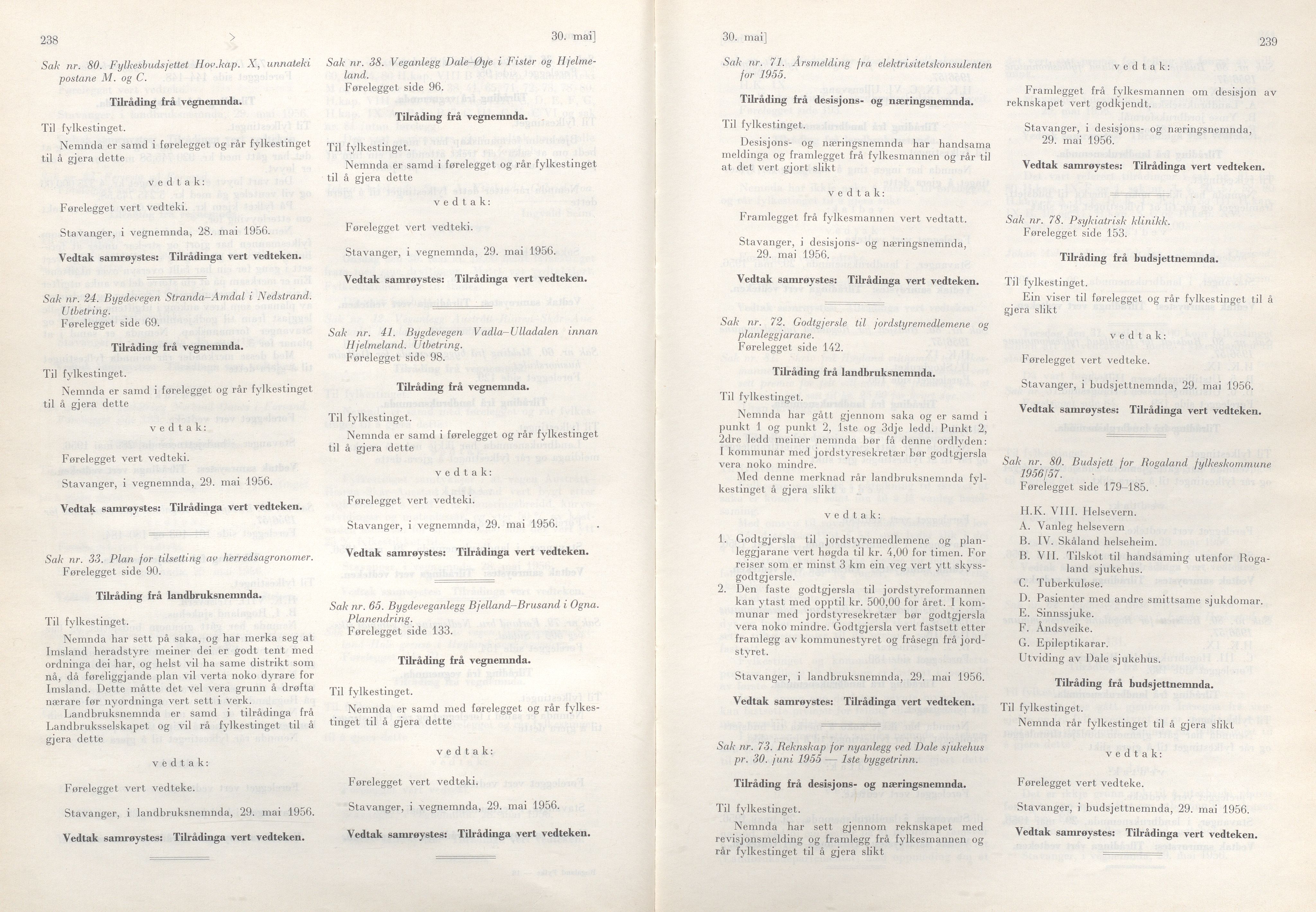 Rogaland fylkeskommune - Fylkesrådmannen , IKAR/A-900/A/Aa/Aaa/L0075: Møtebok , 1956, p. 238-239