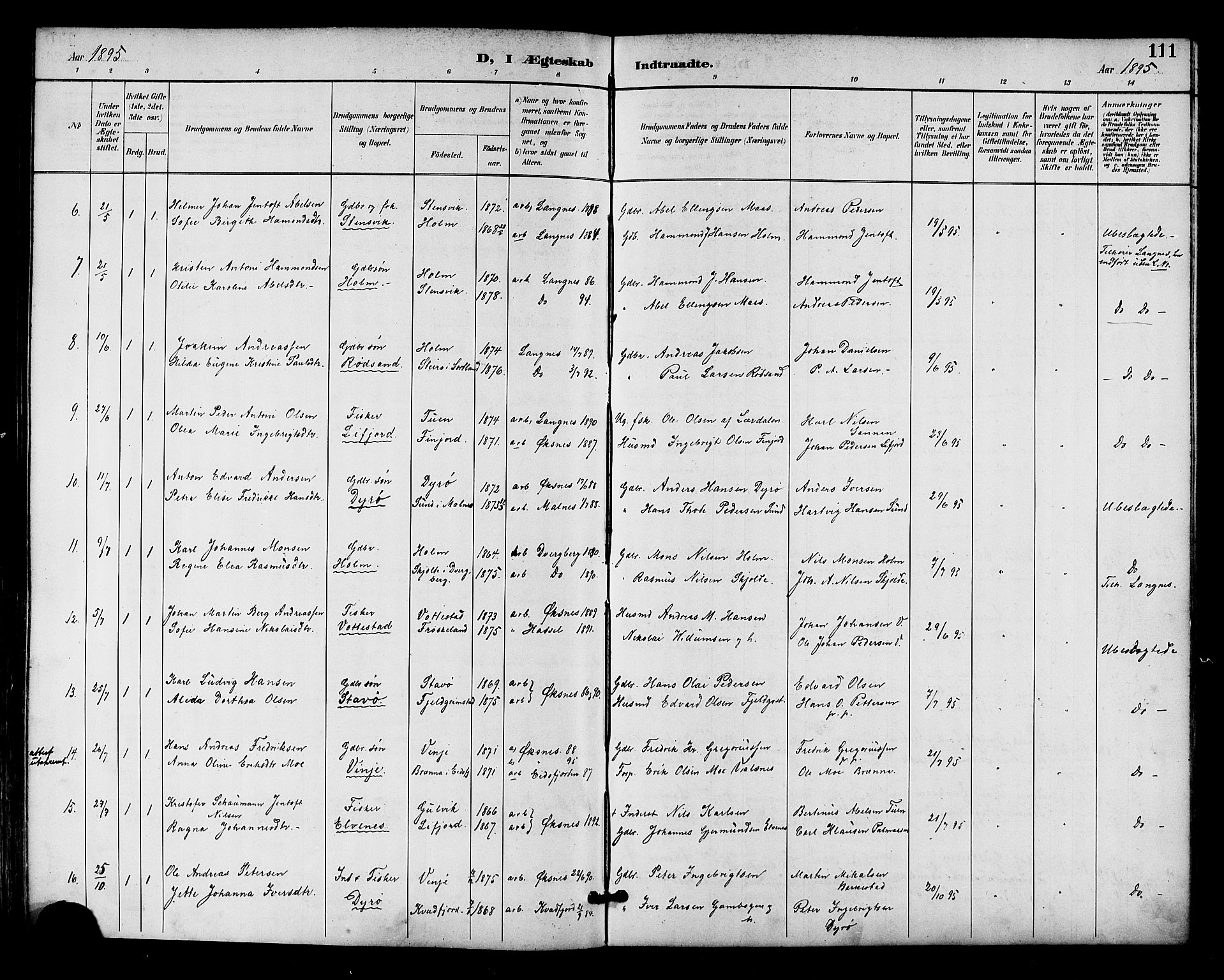 Ministerialprotokoller, klokkerbøker og fødselsregistre - Nordland, AV/SAT-A-1459/893/L1338: Parish register (official) no. 893A10, 1894-1903, p. 111