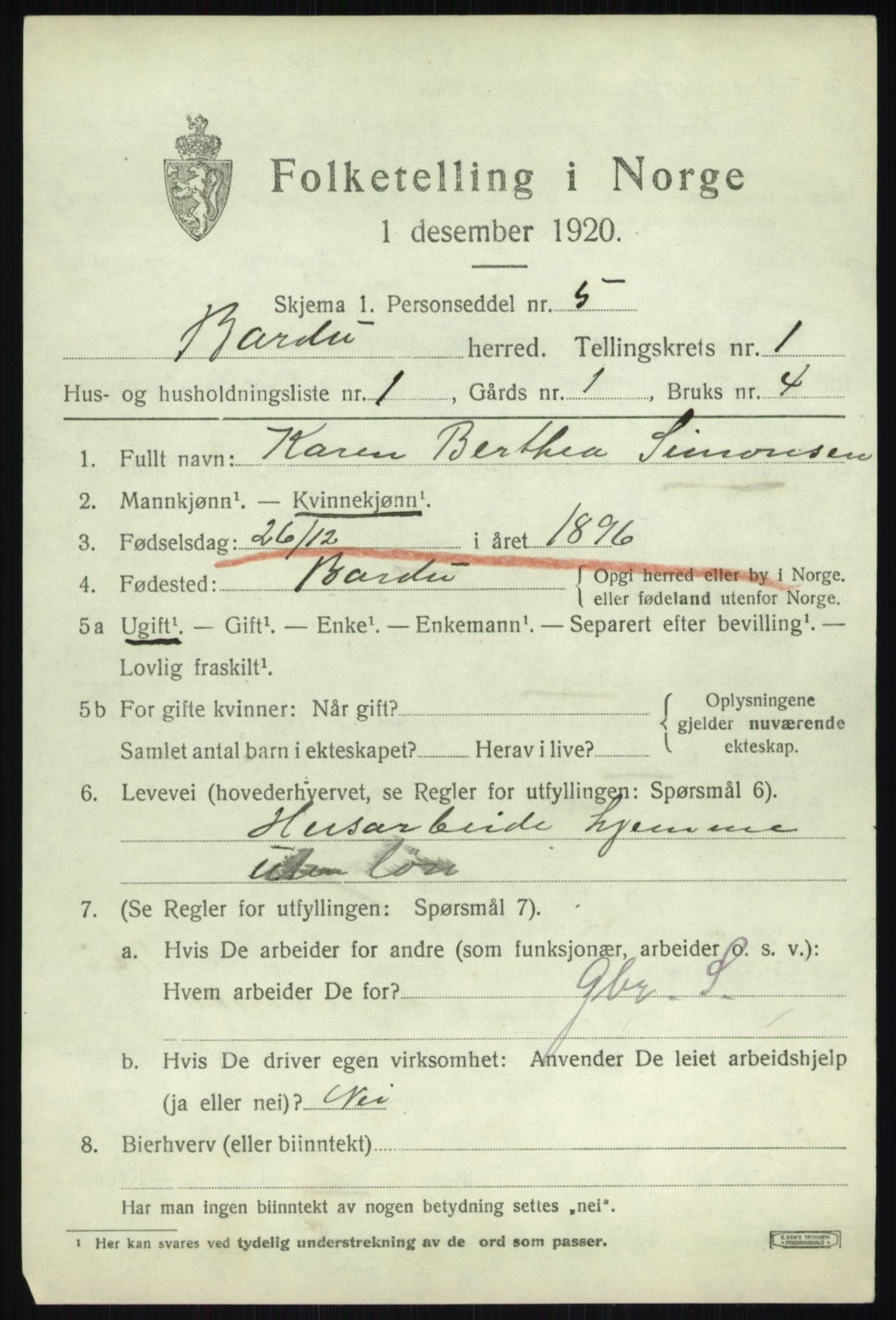 SATØ, 1920 census for Bardu, 1920, p. 635