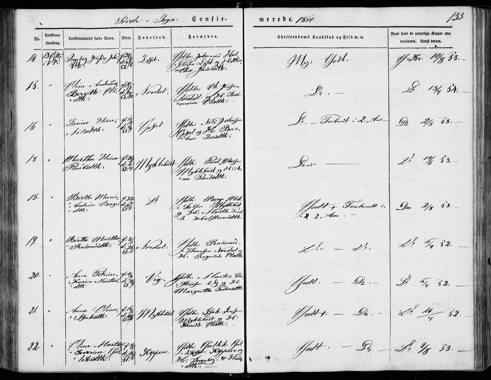 Ministerialprotokoller, klokkerbøker og fødselsregistre - Møre og Romsdal, SAT/A-1454/502/L0023: Parish register (official) no. 502A01, 1844-1873, p. 133