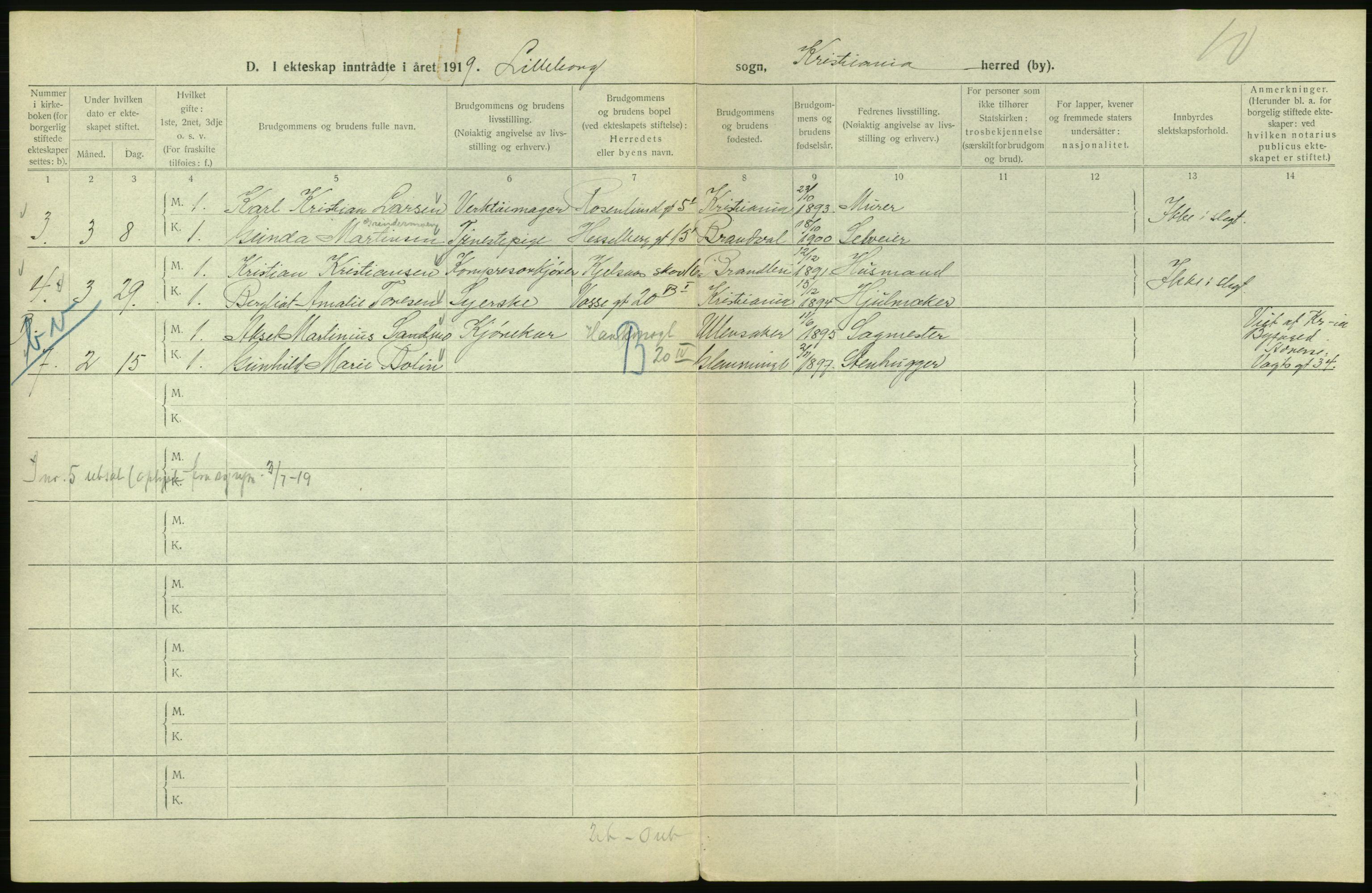 Statistisk sentralbyrå, Sosiodemografiske emner, Befolkning, RA/S-2228/D/Df/Dfb/Dfbi/L0009: Kristiania: Gifte, 1919, p. 552