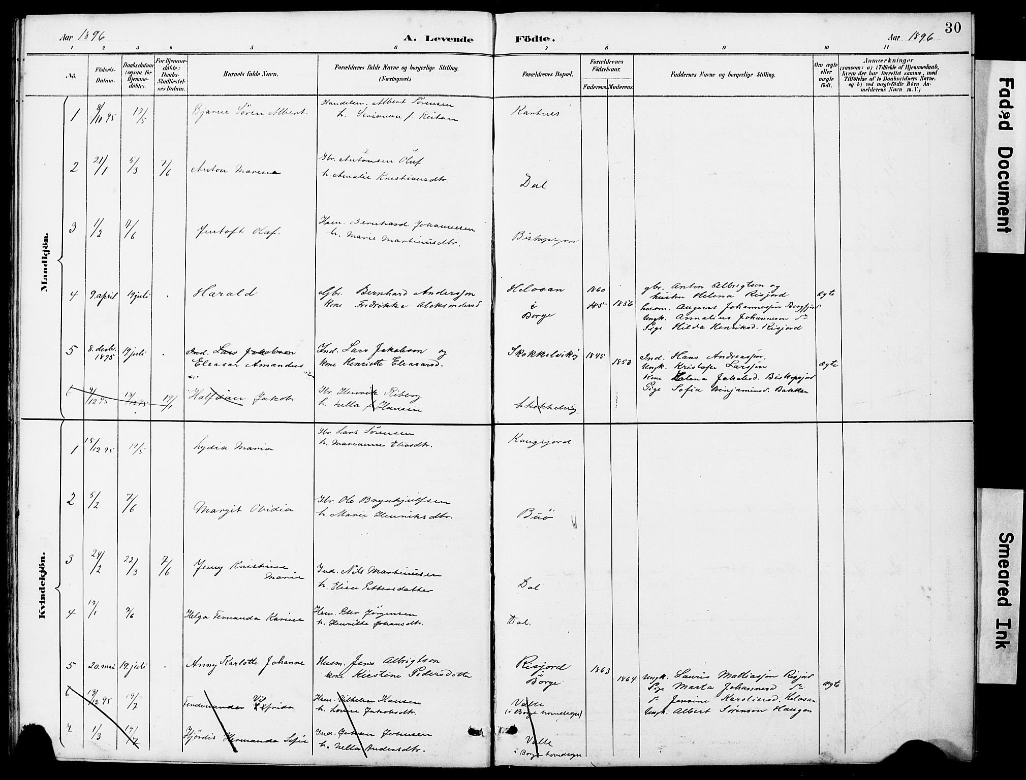 Ministerialprotokoller, klokkerbøker og fødselsregistre - Nordland, AV/SAT-A-1459/884/L1197: Parish register (copy) no. 884C03, 1888-1926, p. 30