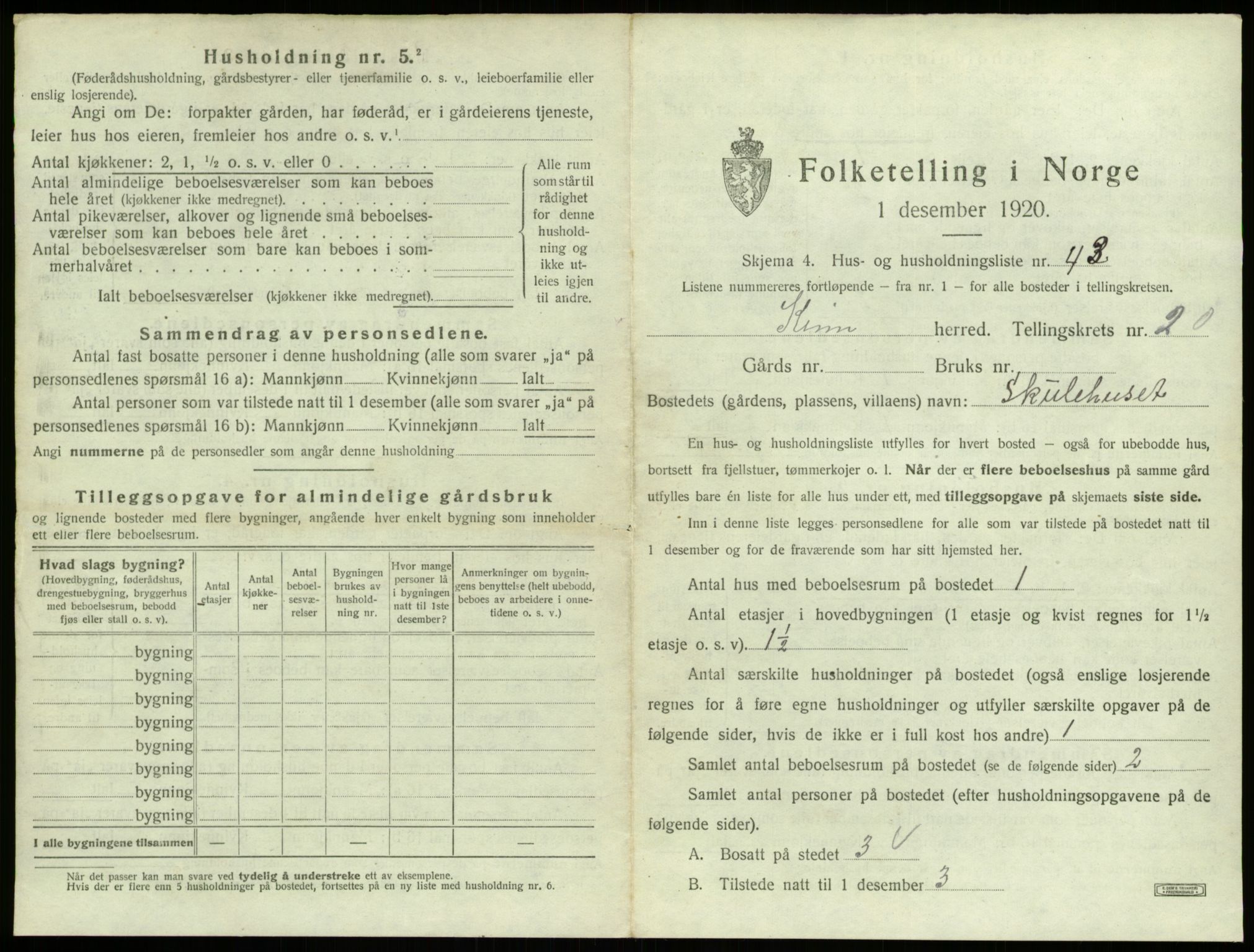 SAB, 1920 census for Kinn, 1920, p. 1067