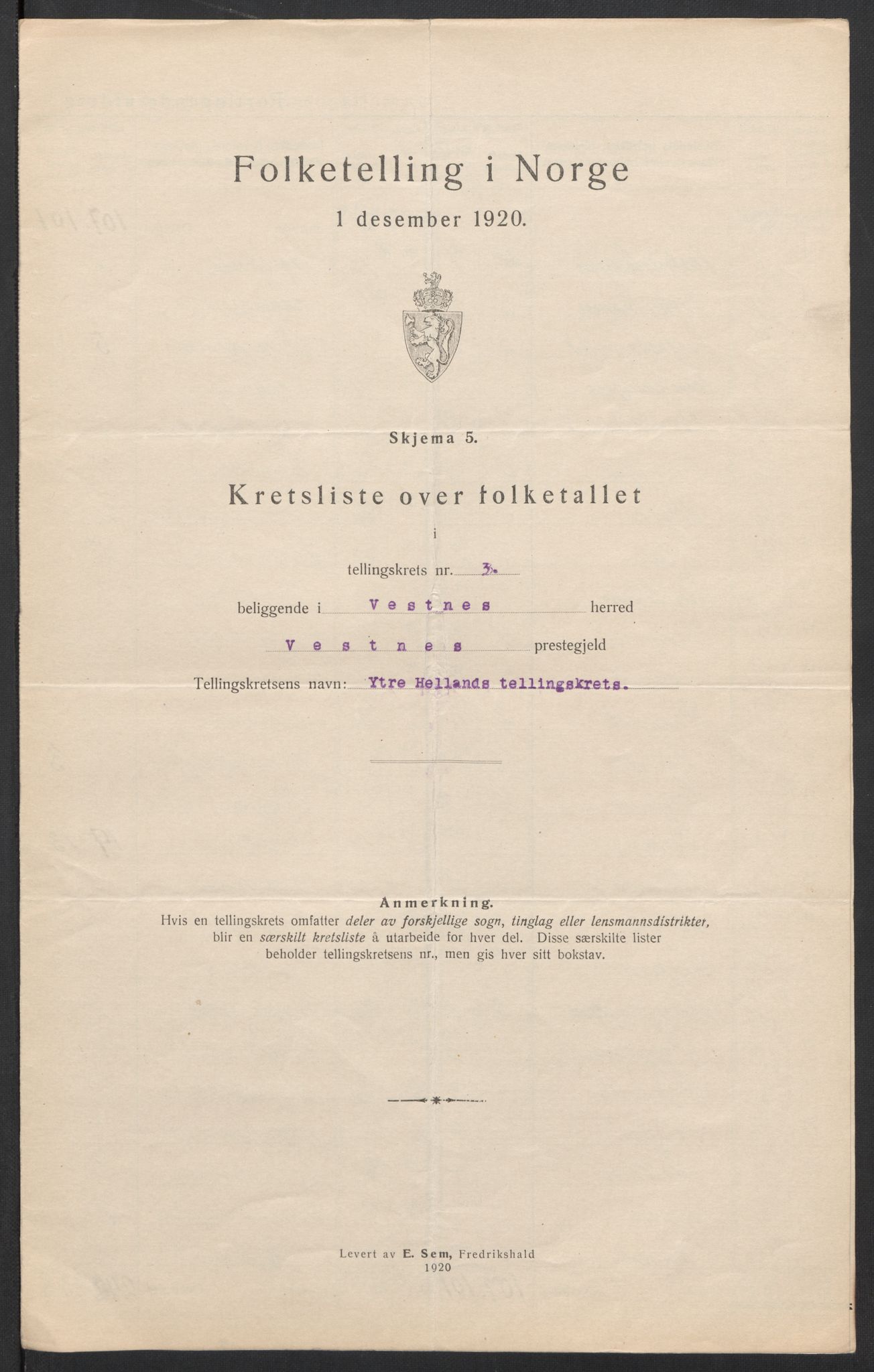 SAT, 1920 census for Vestnes, 1920, p. 13