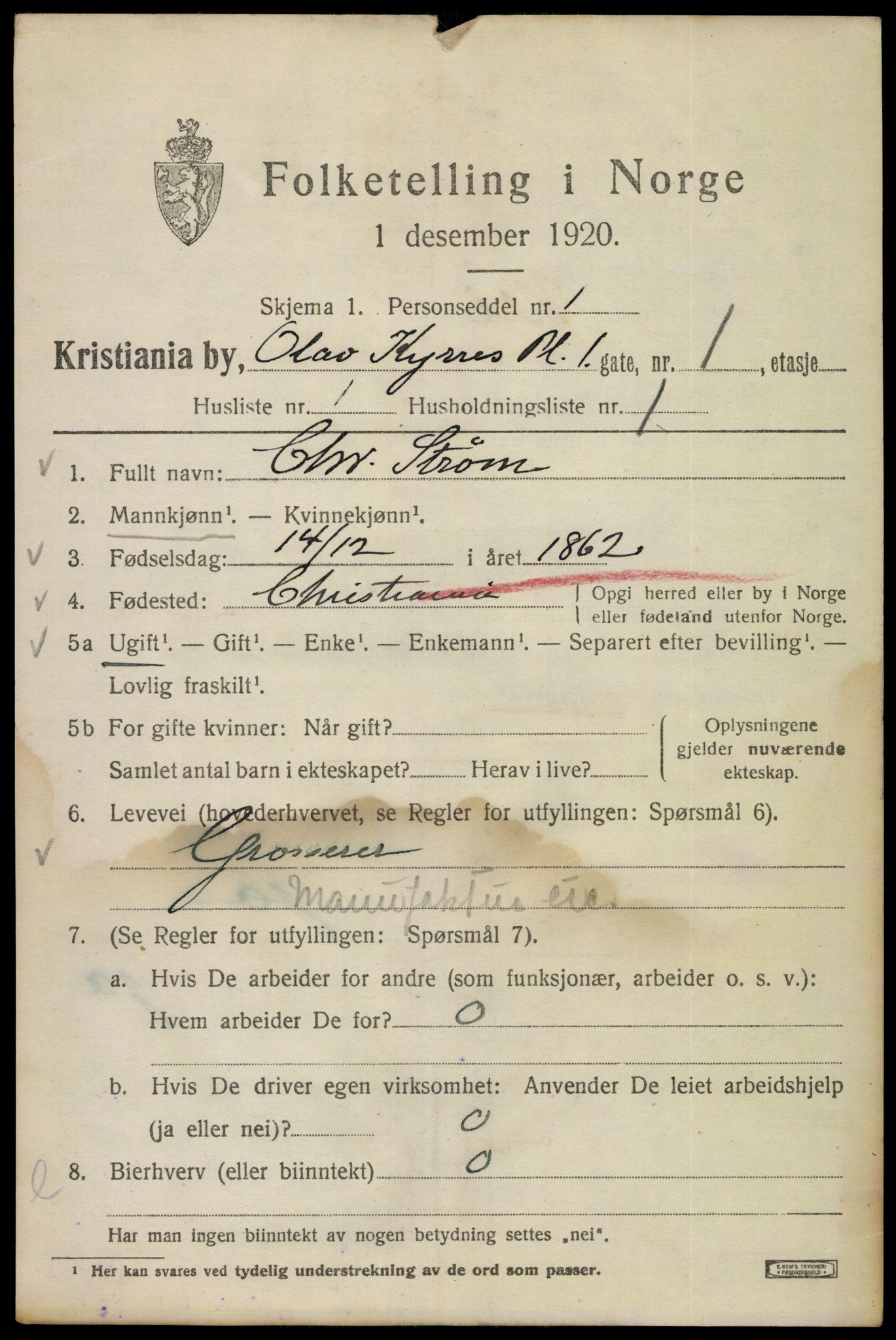 SAO, 1920 census for Kristiania, 1920, p. 432847
