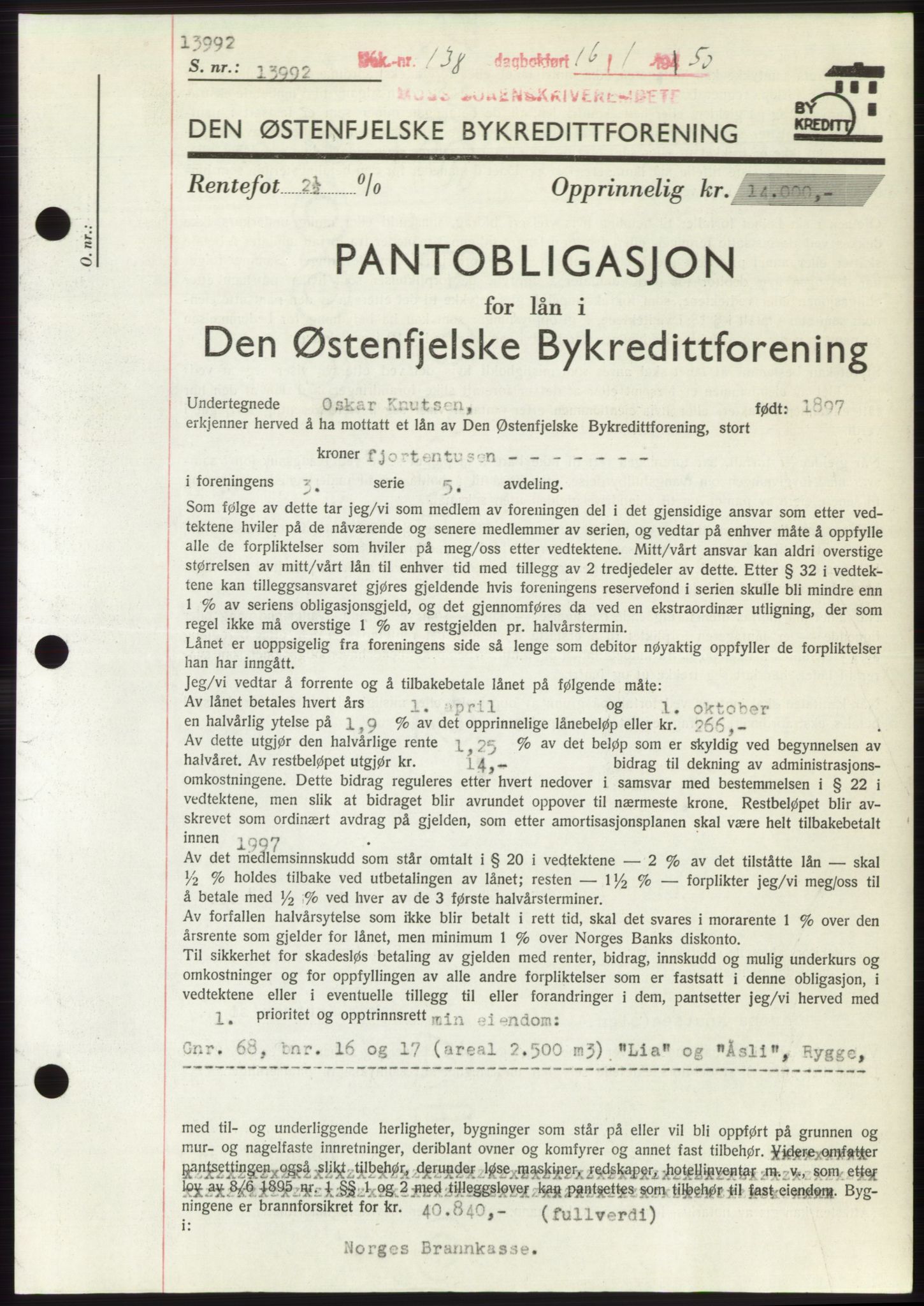 Moss sorenskriveri, SAO/A-10168: Mortgage book no. B23, 1949-1950, Diary no: : 138/1950