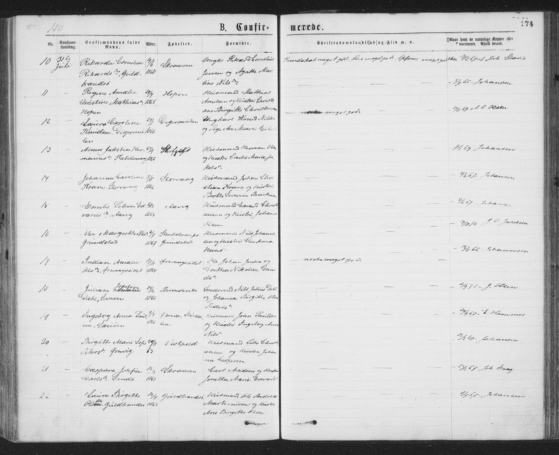 Ministerialprotokoller, klokkerbøker og fødselsregistre - Nordland, SAT/A-1459/874/L1058: Parish register (official) no. 874A02, 1878-1883, p. 174