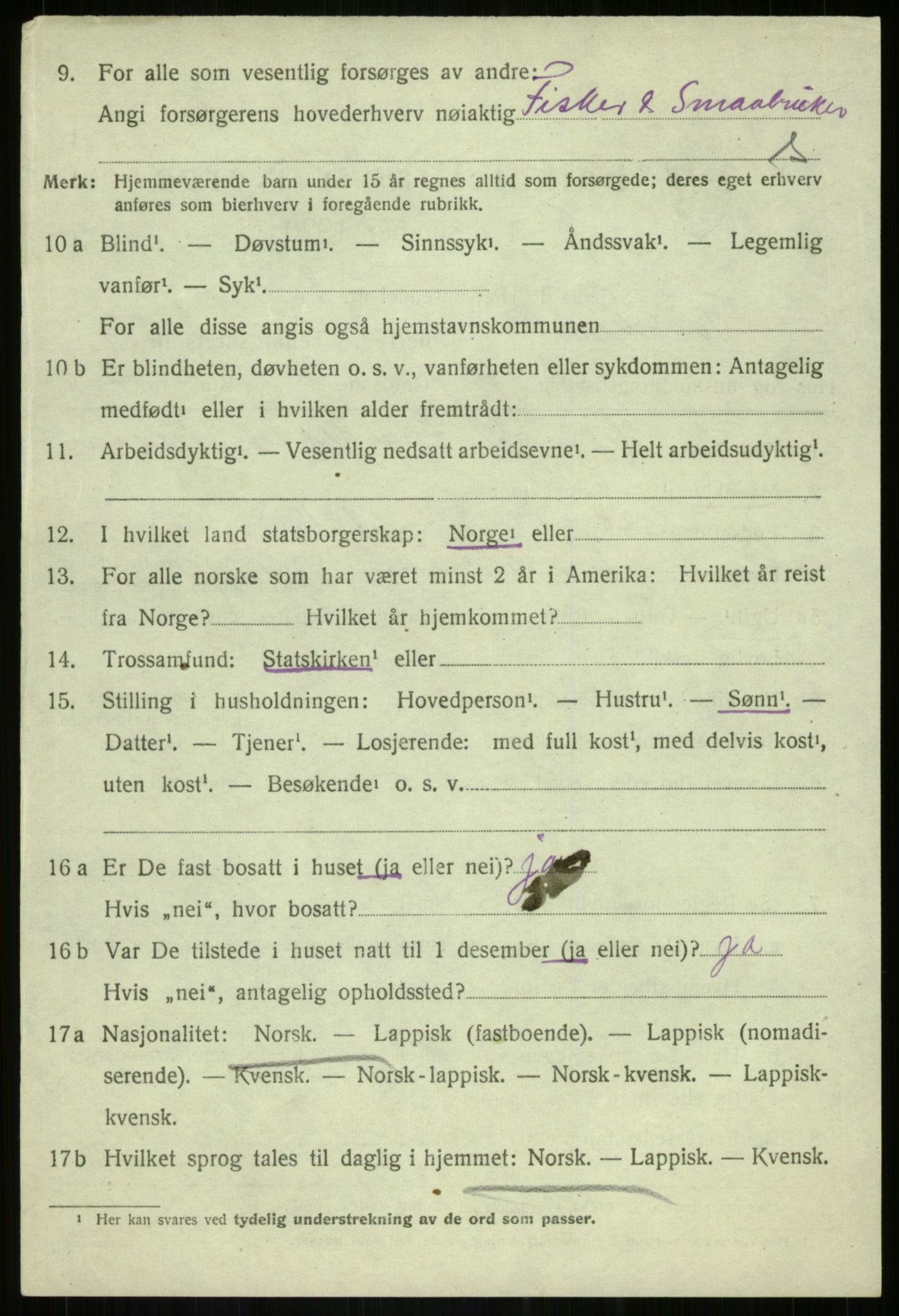 SATØ, 1920 census for Torsken, 1920, p. 2460