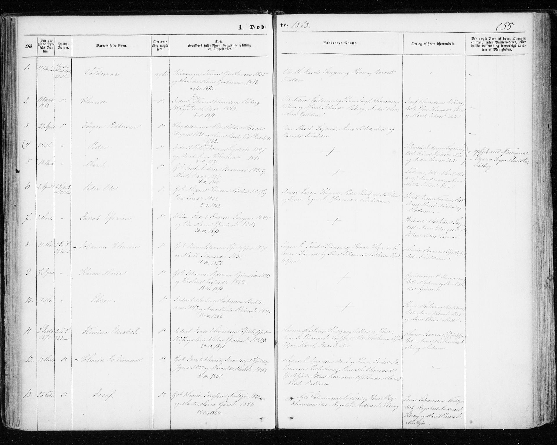 Skjervøy sokneprestkontor, SATØ/S-1300/H/Ha/Haa/L0011kirke: Parish register (official) no. 11, 1861-1877, p. 55