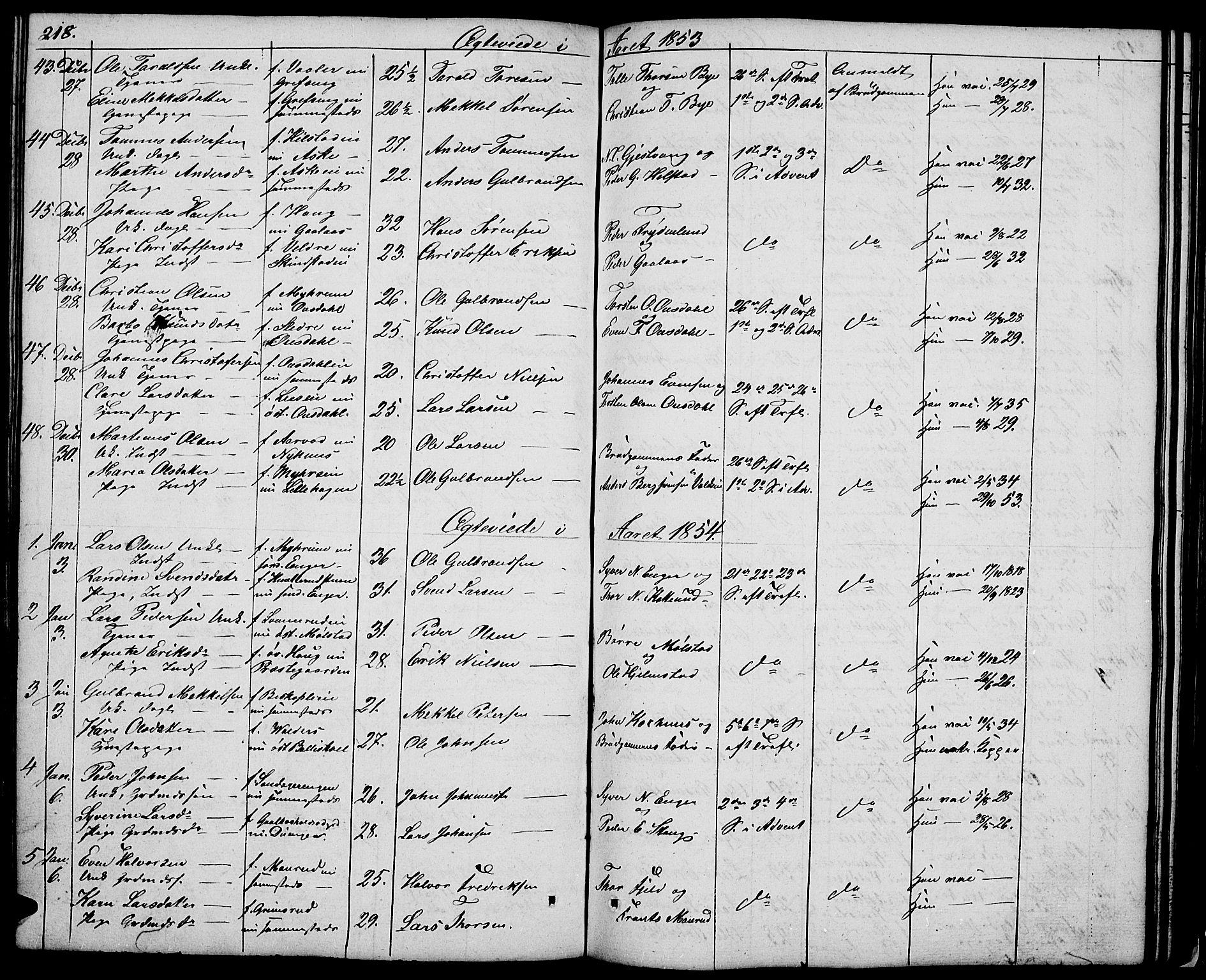 Nes prestekontor, Hedmark, AV/SAH-PREST-020/L/La/L0004: Parish register (copy) no. 4, 1832-1861, p. 218