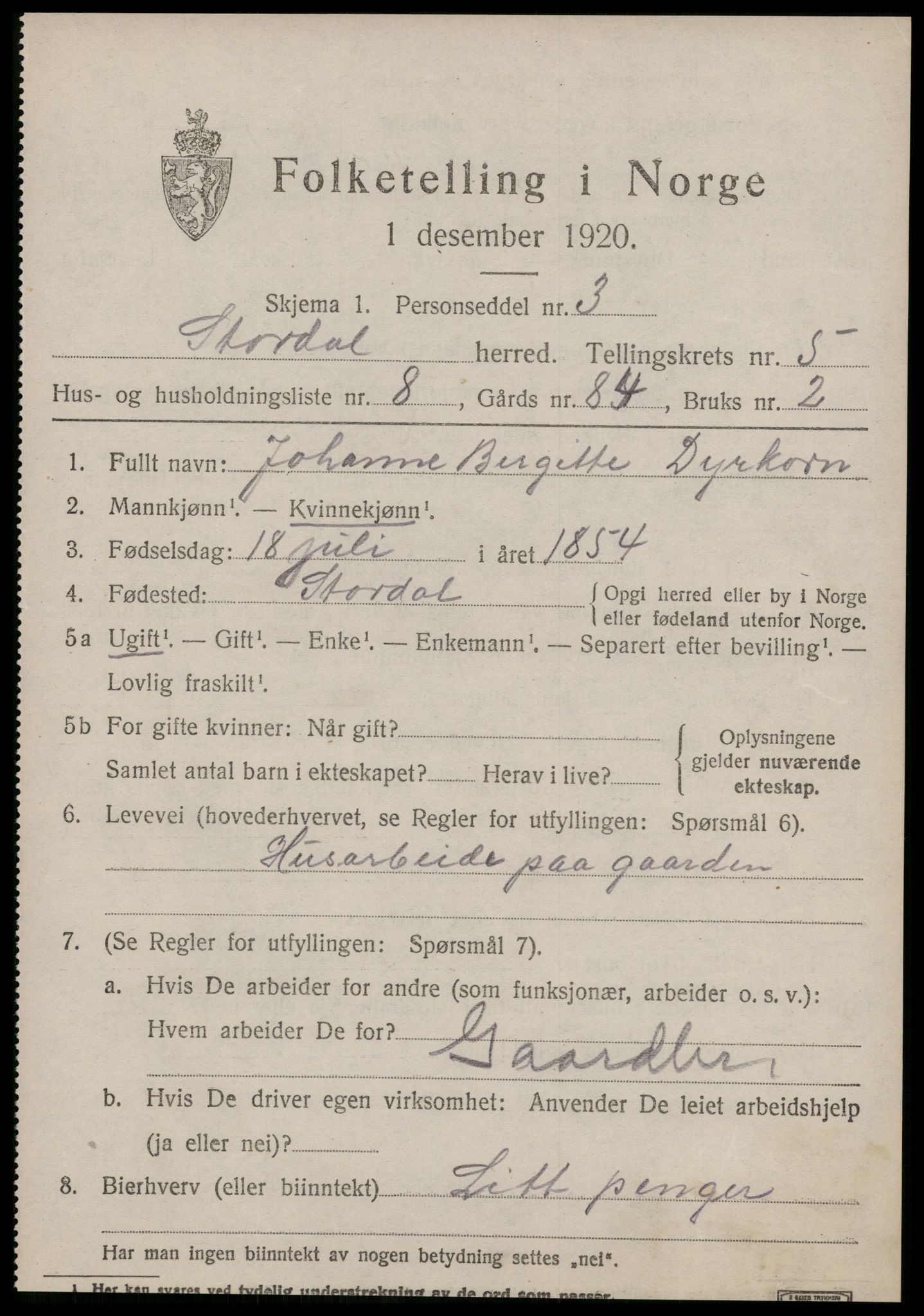 SAT, 1920 census for Stordal, 1920, p. 1632