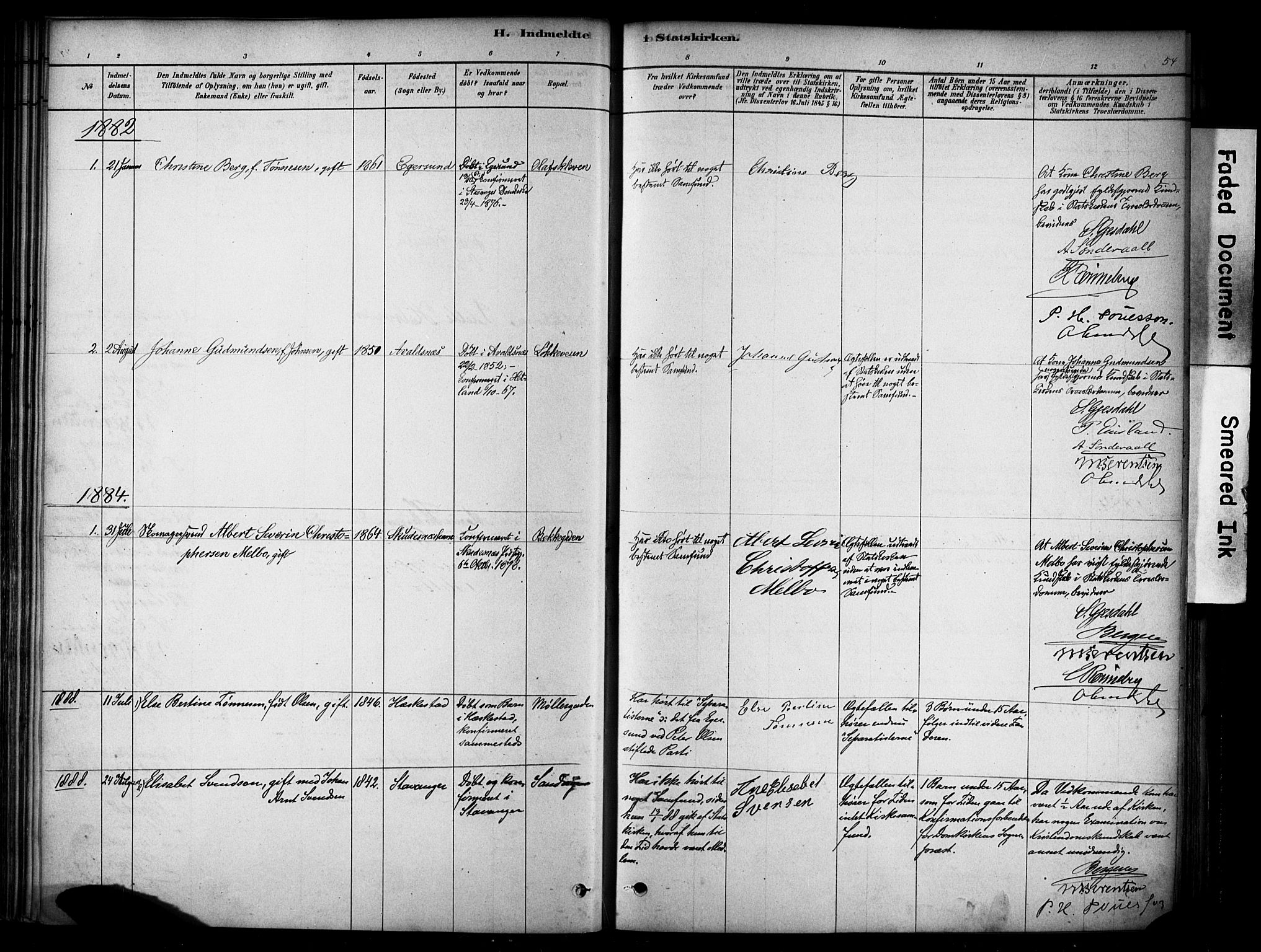 Domkirken sokneprestkontor, SAST/A-101812/001/30/30BA/L0025: Parish register (official) no. A 24, 1877-1927, p. 54