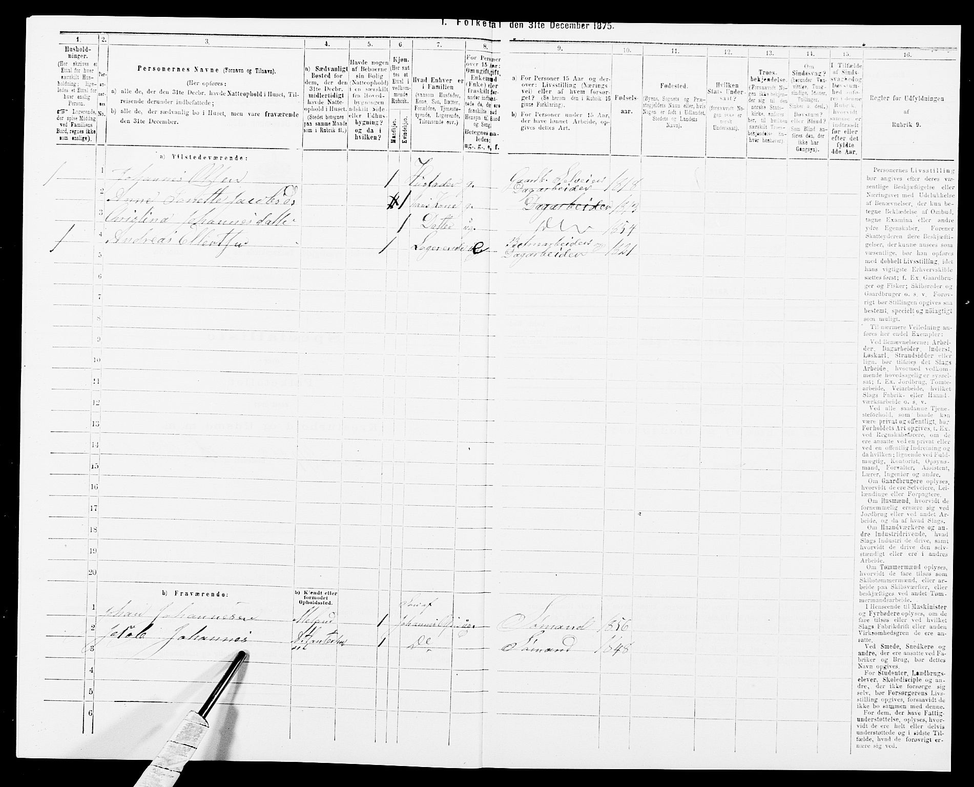 SAK, 1875 census for 1037P Kvinesdal, 1875, p. 1468