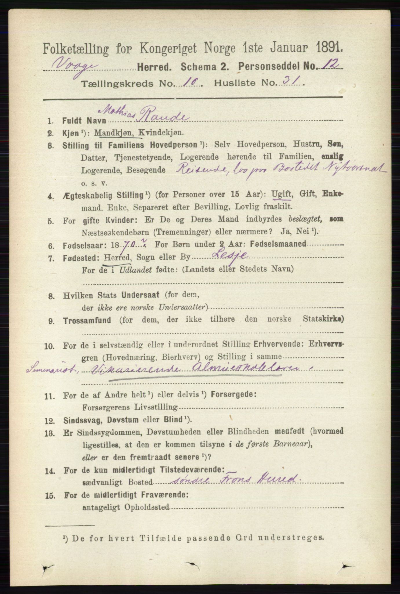 RA, 1891 census for 0515 Vågå, 1891, p. 6433