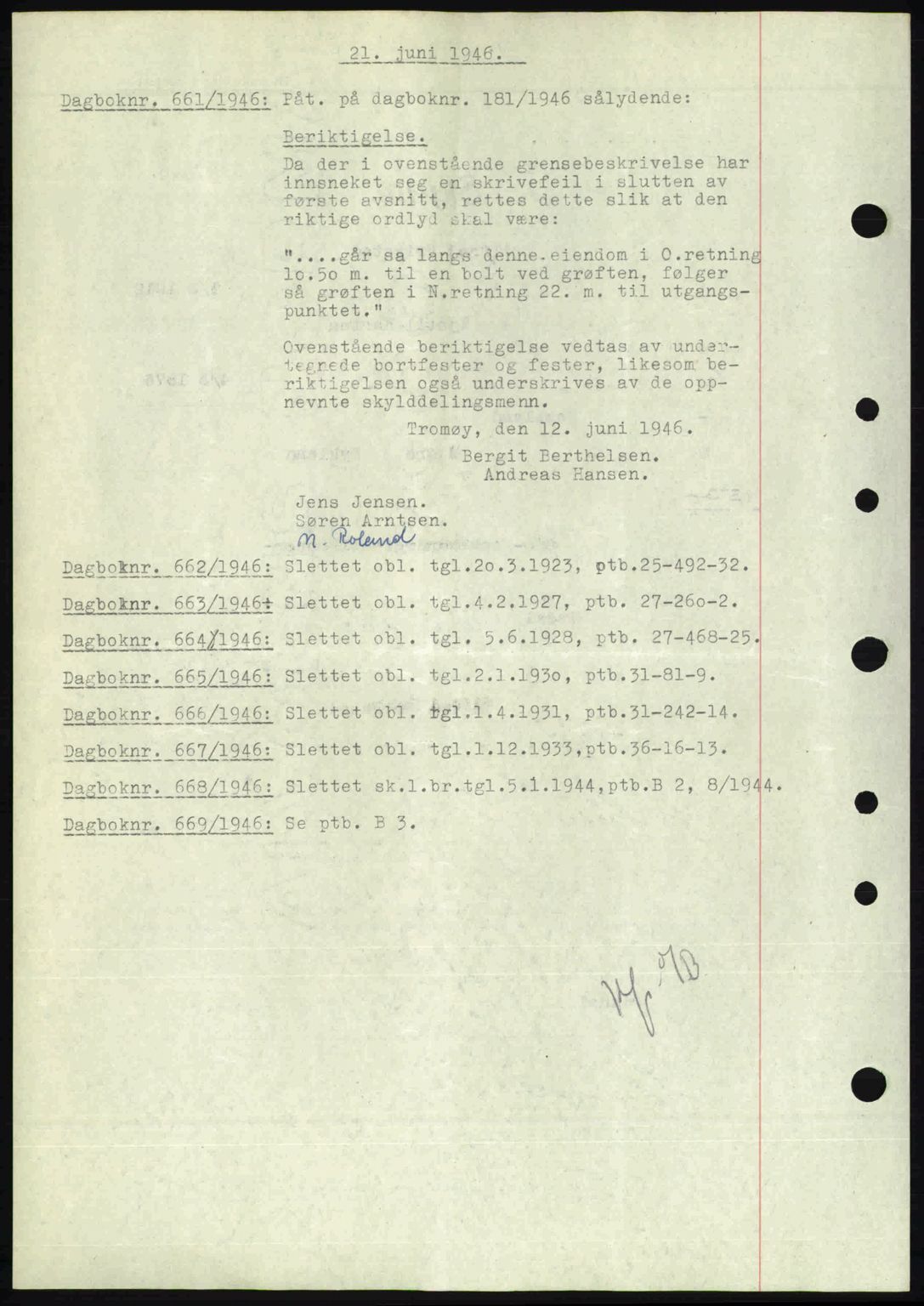 Nedenes sorenskriveri, AV/SAK-1221-0006/G/Gb/Gba/L0055: Mortgage book no. A7, 1946-1946, Diary no: : 661/1946