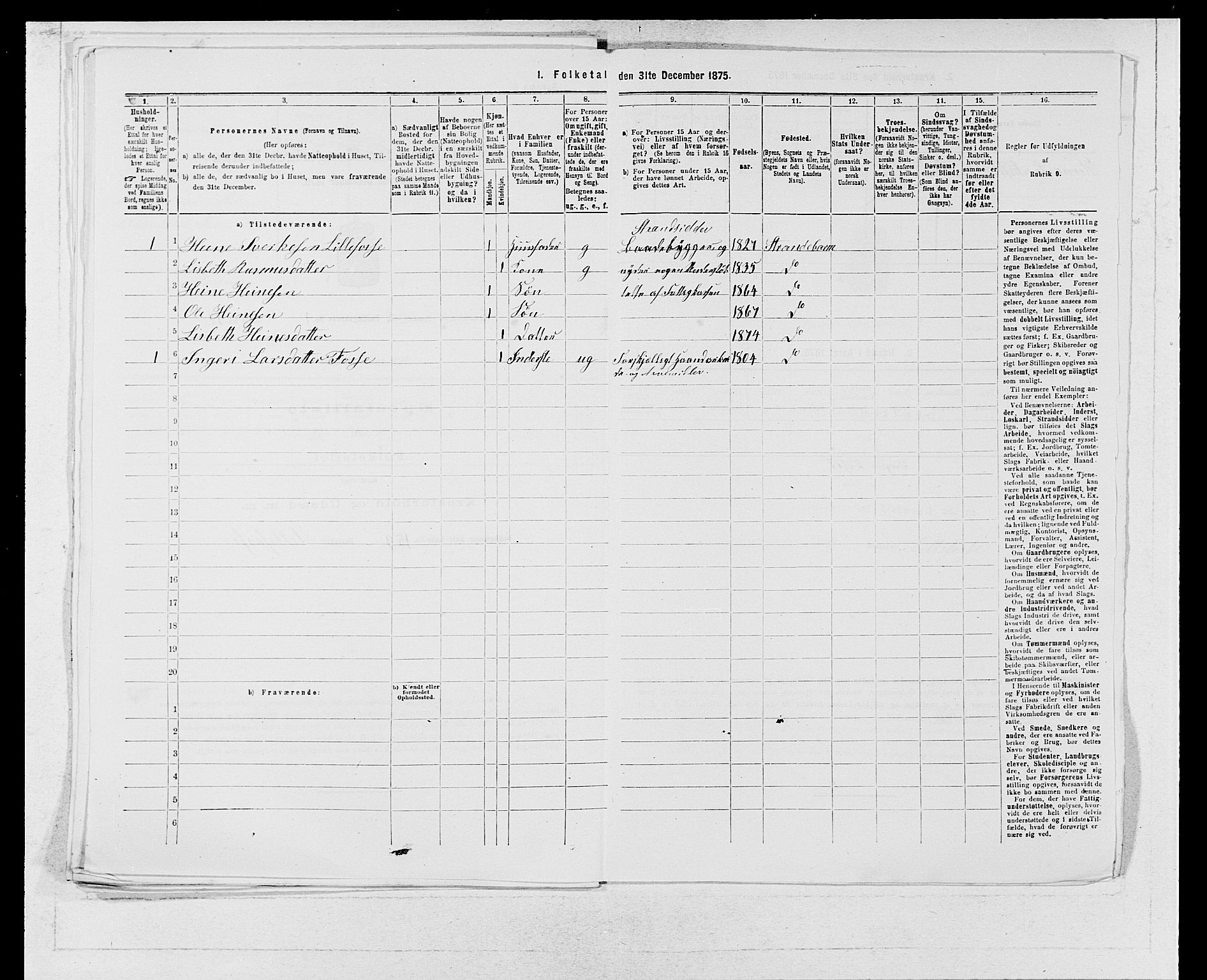 SAB, 1875 census for 1226P Strandebarm, 1875, p. 172