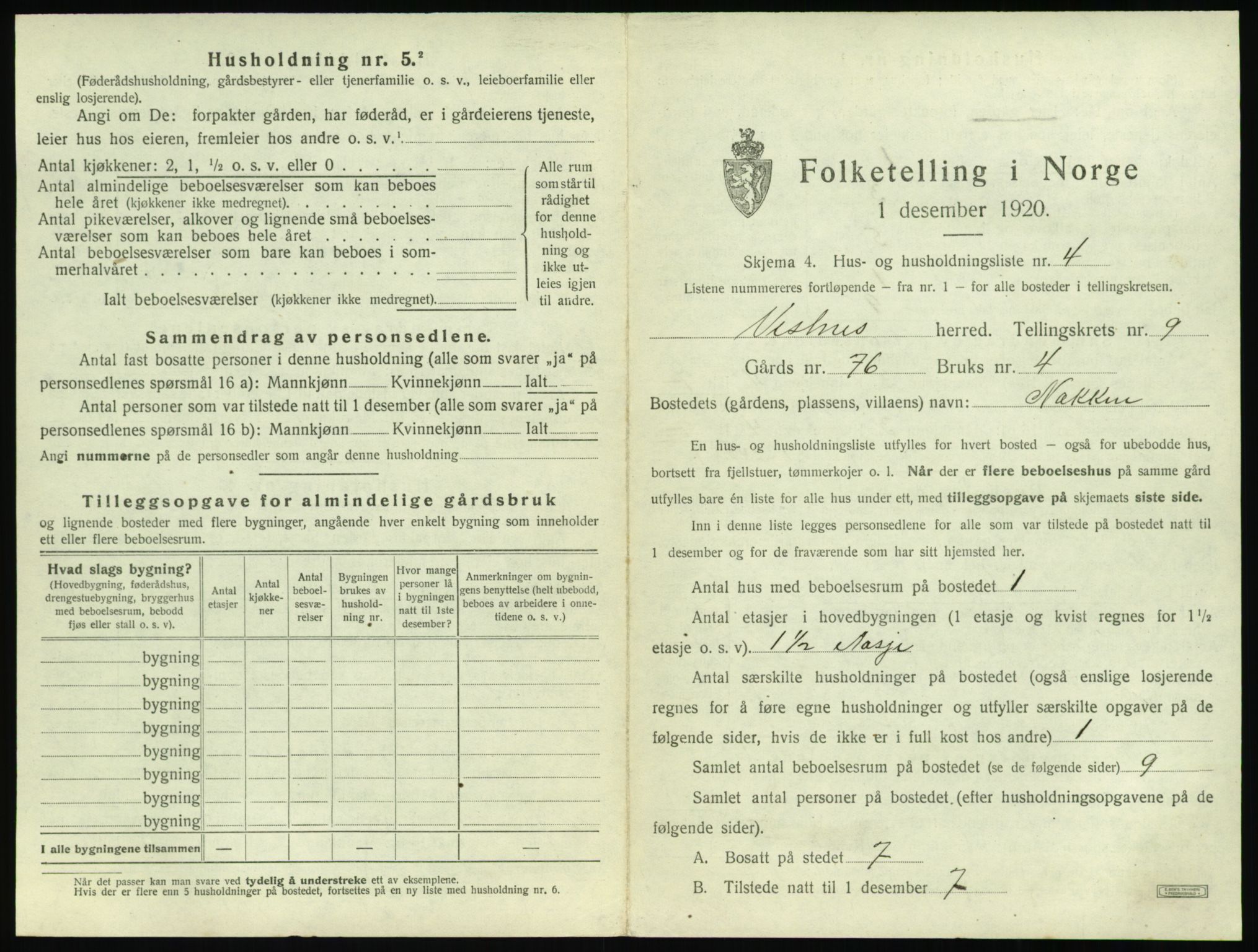 SAT, 1920 census for Vestnes, 1920, p. 943