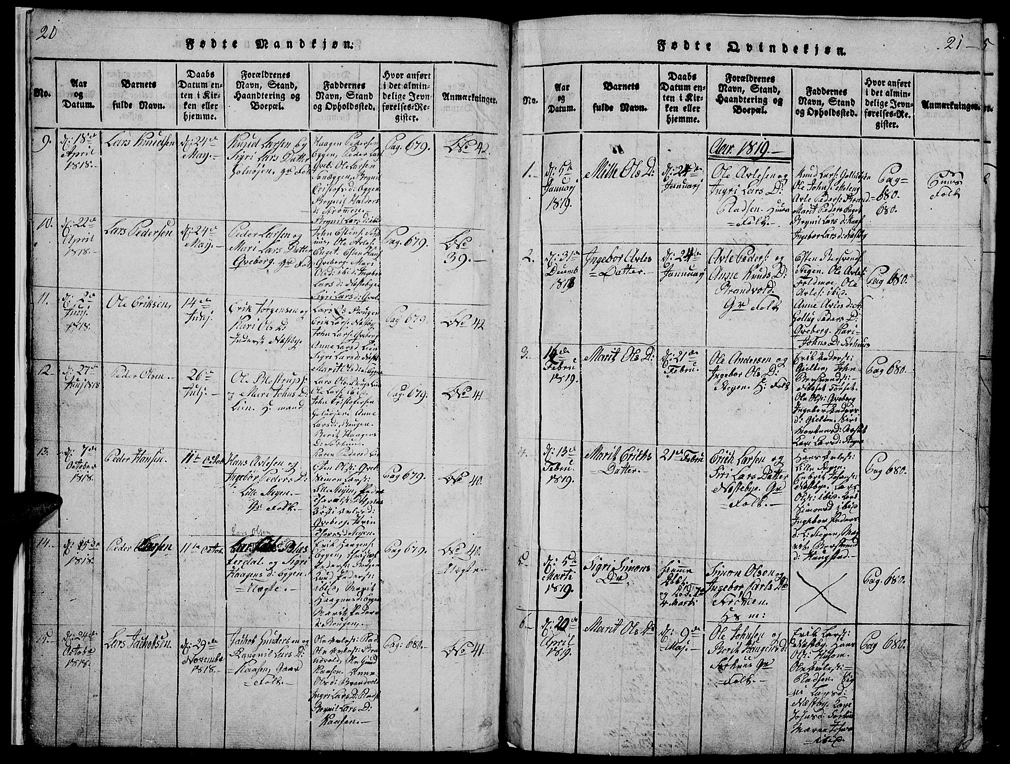 Tynset prestekontor, SAH/PREST-058/H/Ha/Hab/L0002: Parish register (copy) no. 2, 1814-1862, p. 20-21