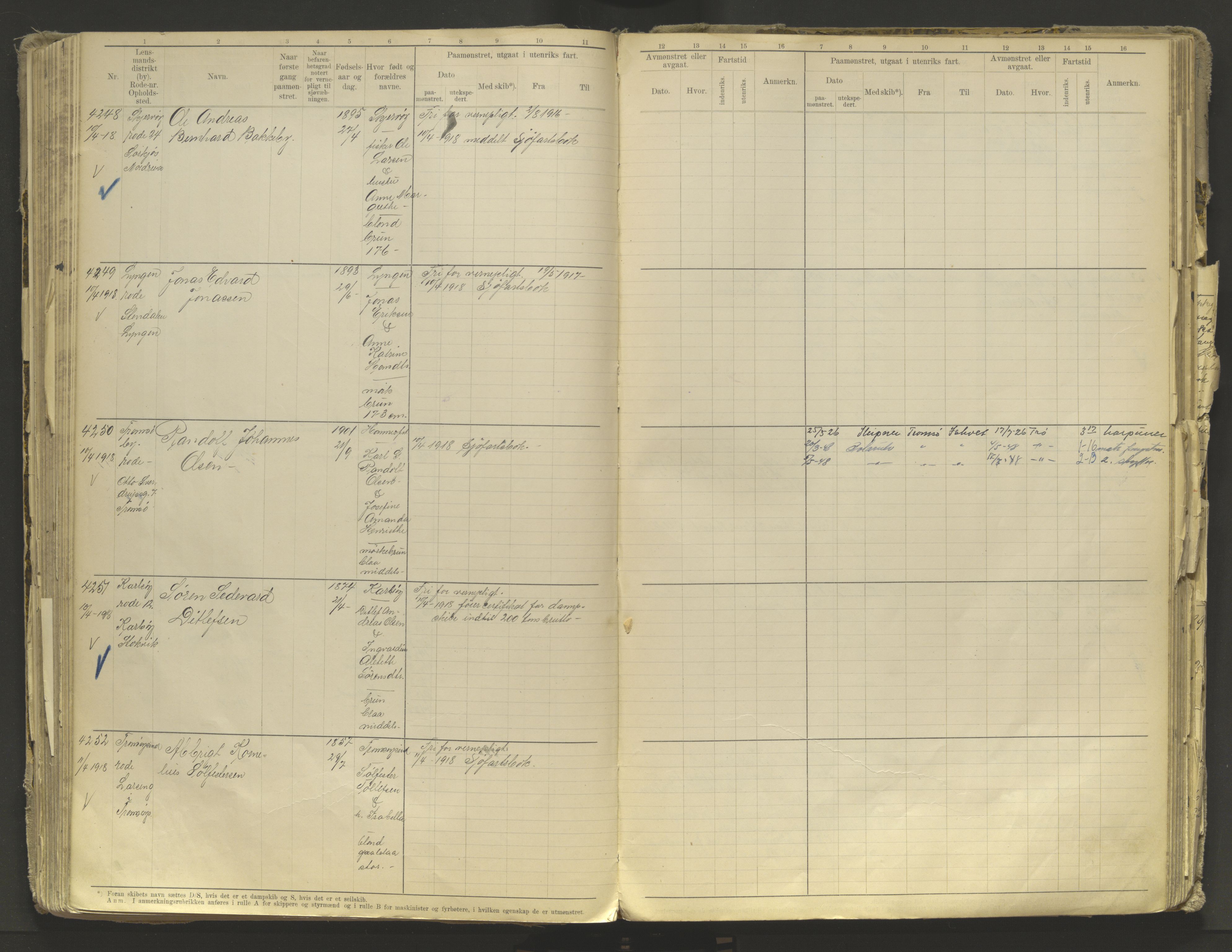 Tromsø sjømannskontor/innrullerings-/mønstringsdistrikt, AV/SATØ-S-0243/F/Fb/L0010: Annotasjonsrulle. Defekt: løs innbinding. Nr. 3519-4972, 1916-1920