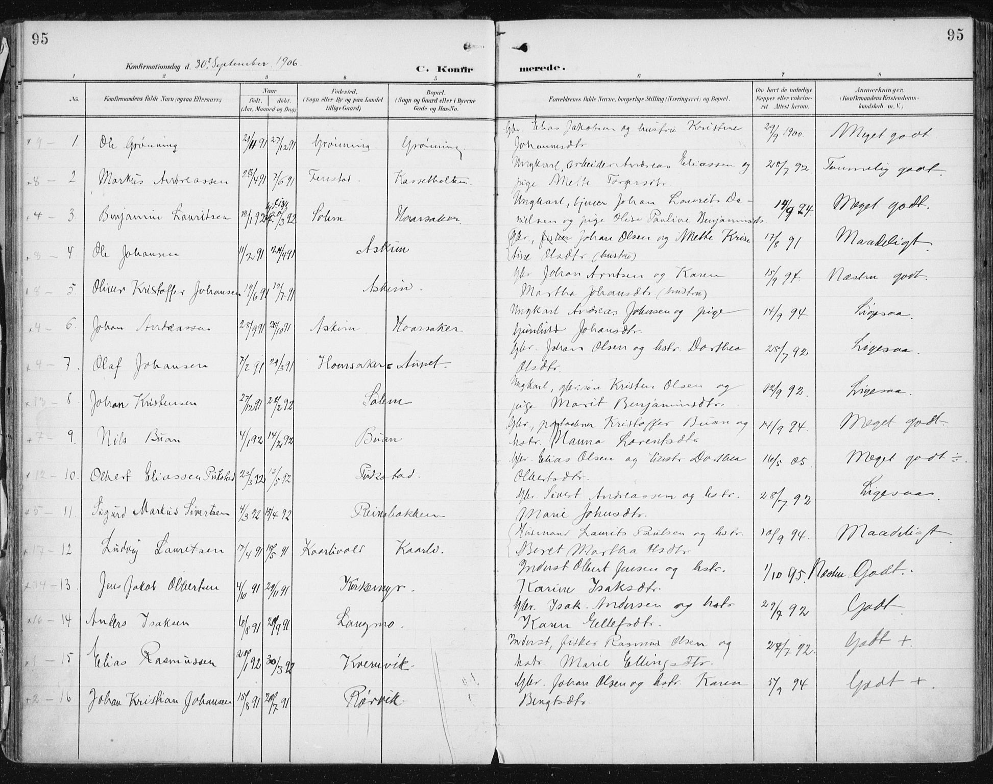 Ministerialprotokoller, klokkerbøker og fødselsregistre - Sør-Trøndelag, SAT/A-1456/646/L0616: Parish register (official) no. 646A14, 1900-1918, p. 95