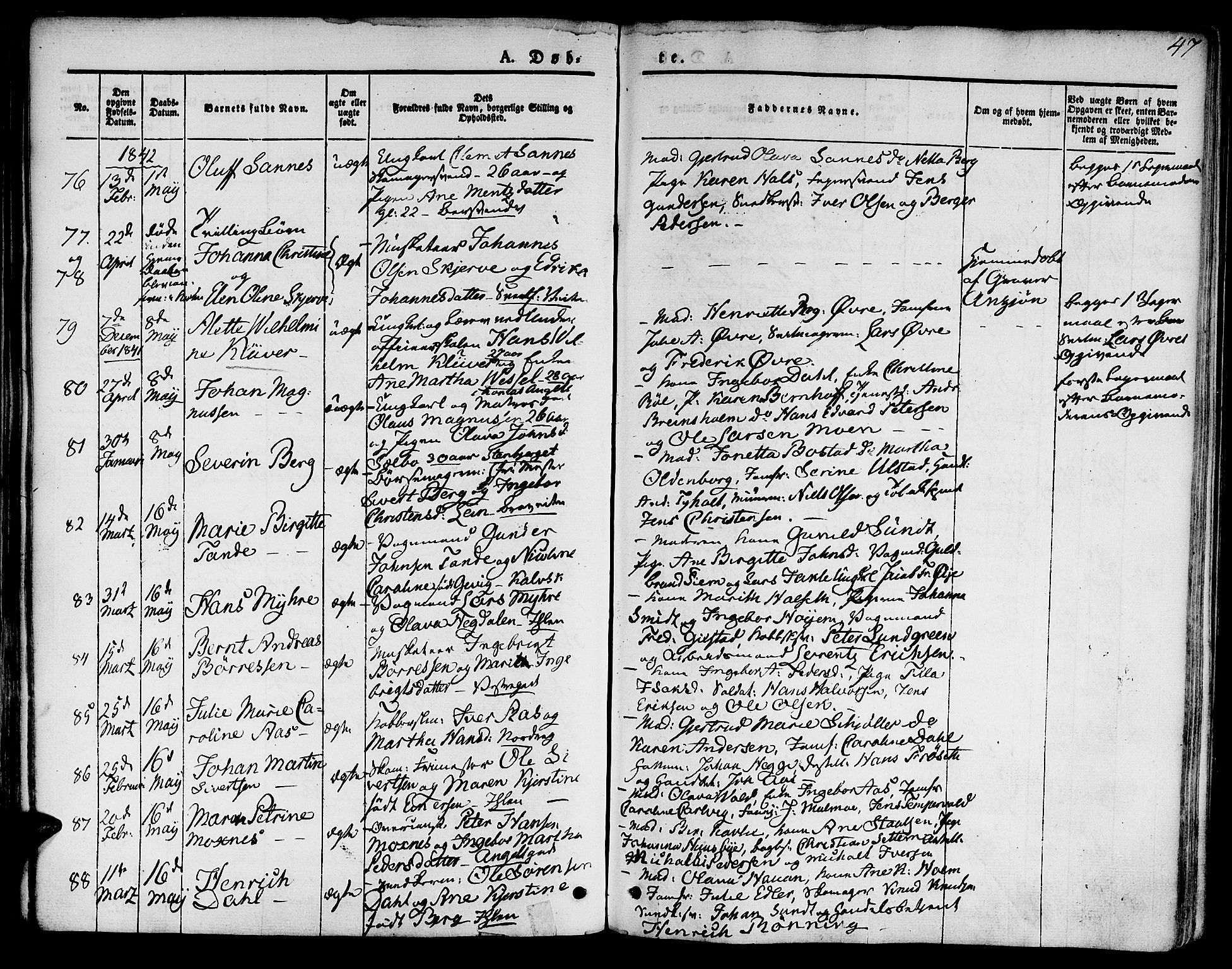 Ministerialprotokoller, klokkerbøker og fødselsregistre - Sør-Trøndelag, SAT/A-1456/601/L0048: Parish register (official) no. 601A16, 1840-1847, p. 47