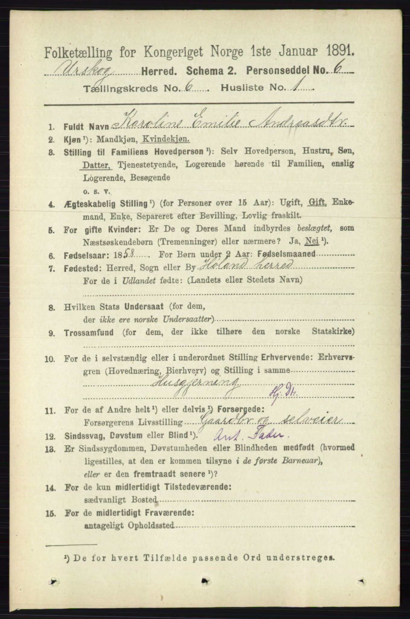 RA, 1891 census for 0224 Aurskog, 1891, p. 2742