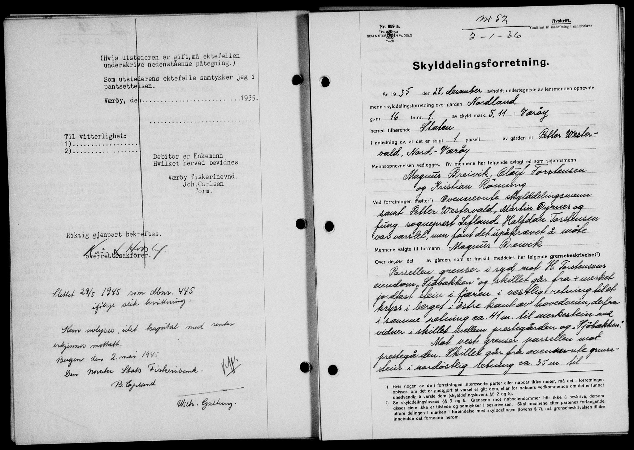 Lofoten sorenskriveri, SAT/A-0017/1/2/2C/L0033b: Mortgage book no. 33b, 1936-1936, Diary no: : 52/1936