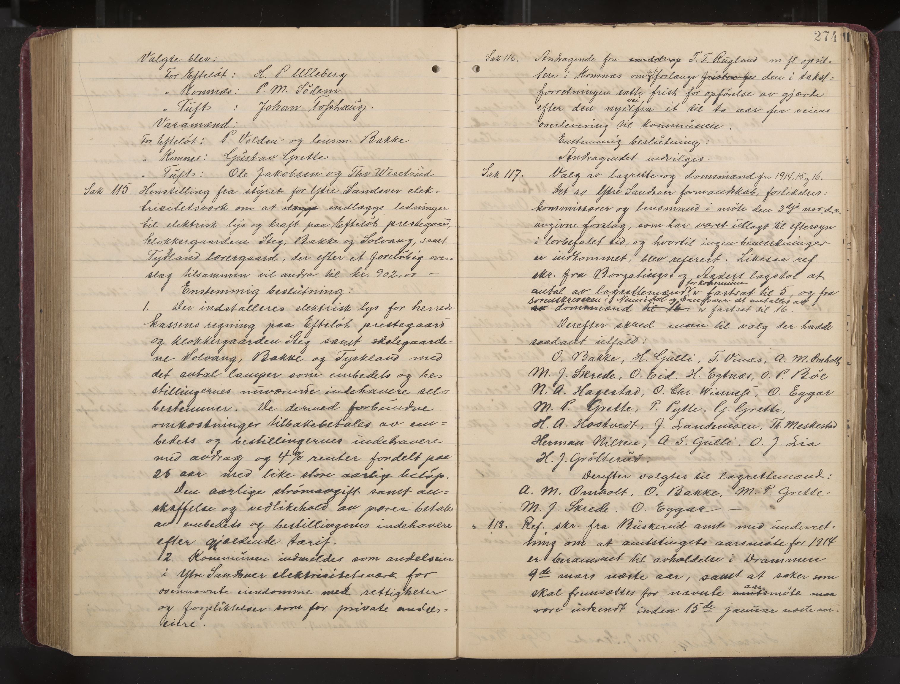 Ytre Sandsvær formannskap og sentraladministrasjon, IKAK/0629021/A/Aa/L0001: Møtebok med register, 1902-1919, p. 274