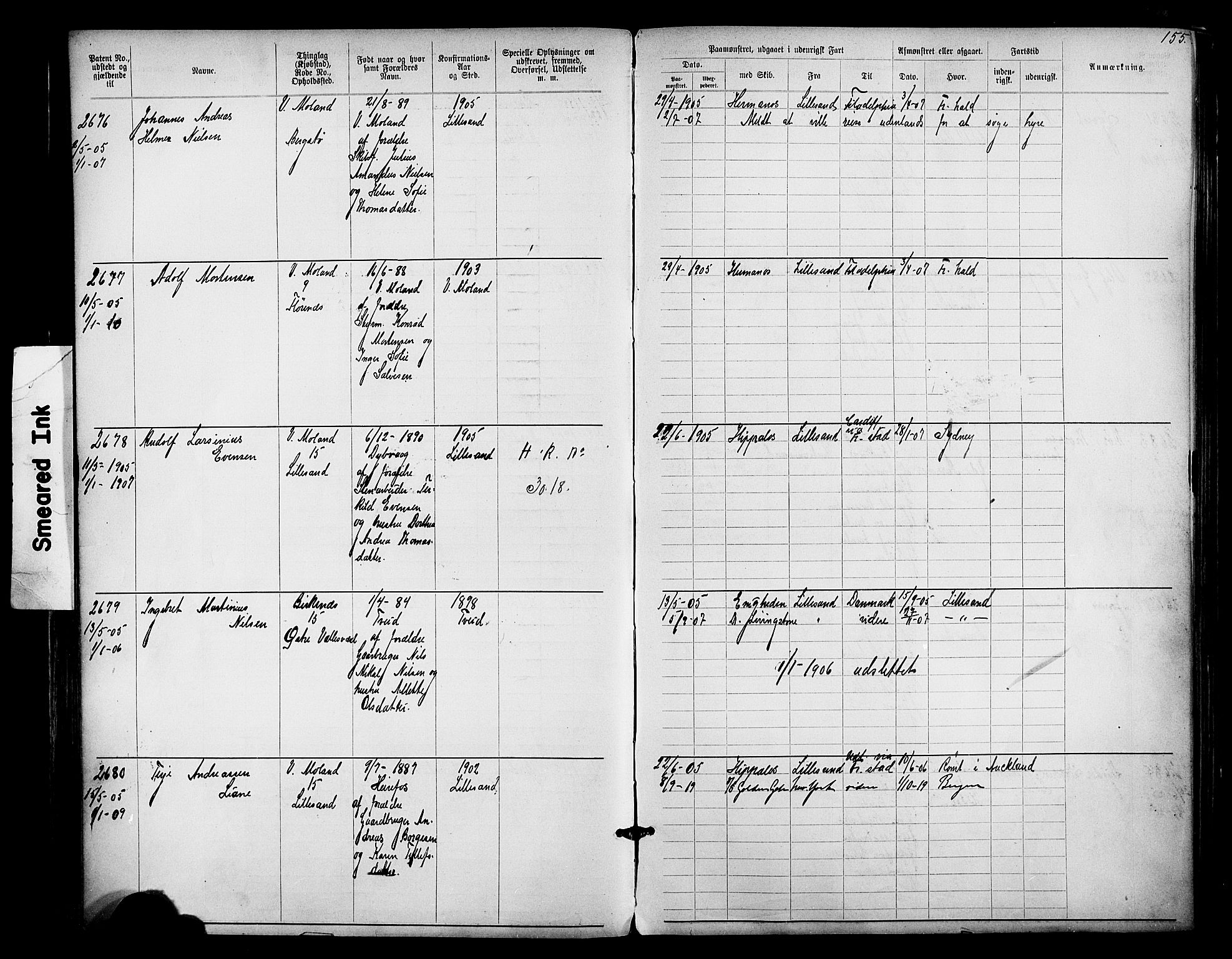 Lillesand mønstringskrets, AV/SAK-2031-0014/F/Fa/L0003: Annotasjonsrulle nr 1911-3489 med register, W-9, 1891-1932, p. 184