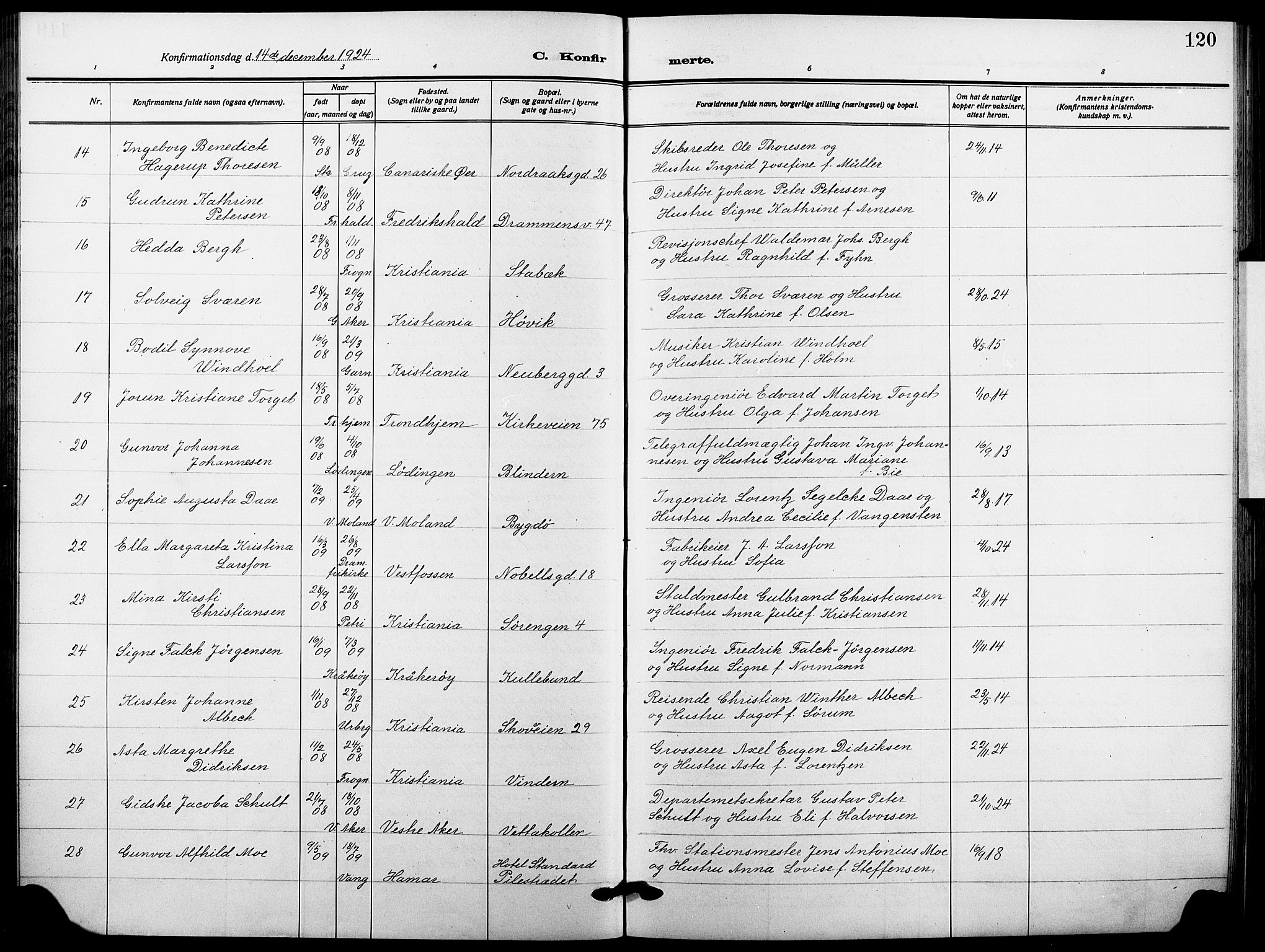 Garnisonsmenigheten Kirkebøker, AV/SAO-A-10846/F/Fa/L0016: Parish register (official) no. 16, 1922-1930, p. 120