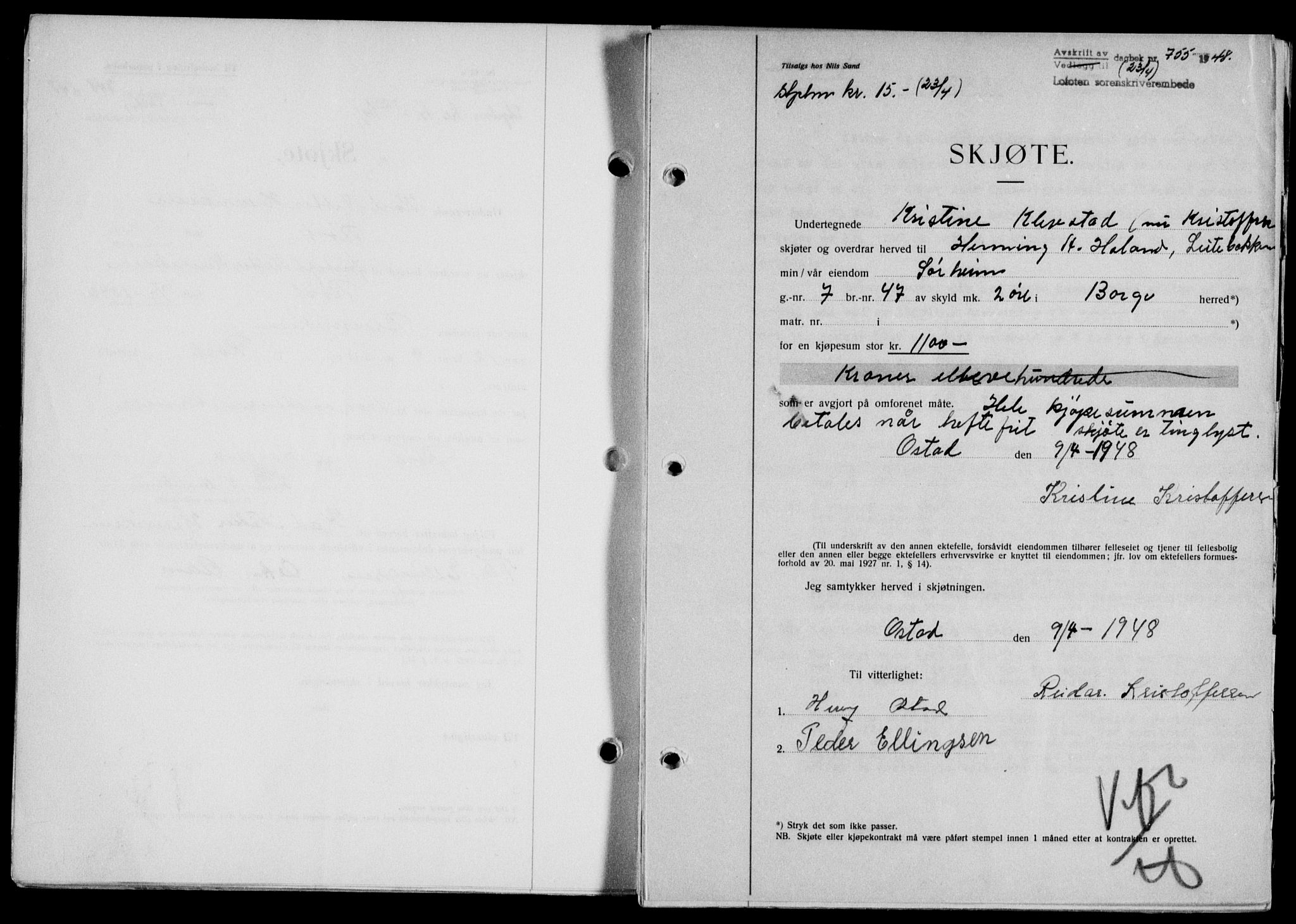 Lofoten sorenskriveri, SAT/A-0017/1/2/2C/L0018a: Mortgage book no. 18a, 1948-1948, Diary no: : 755/1948