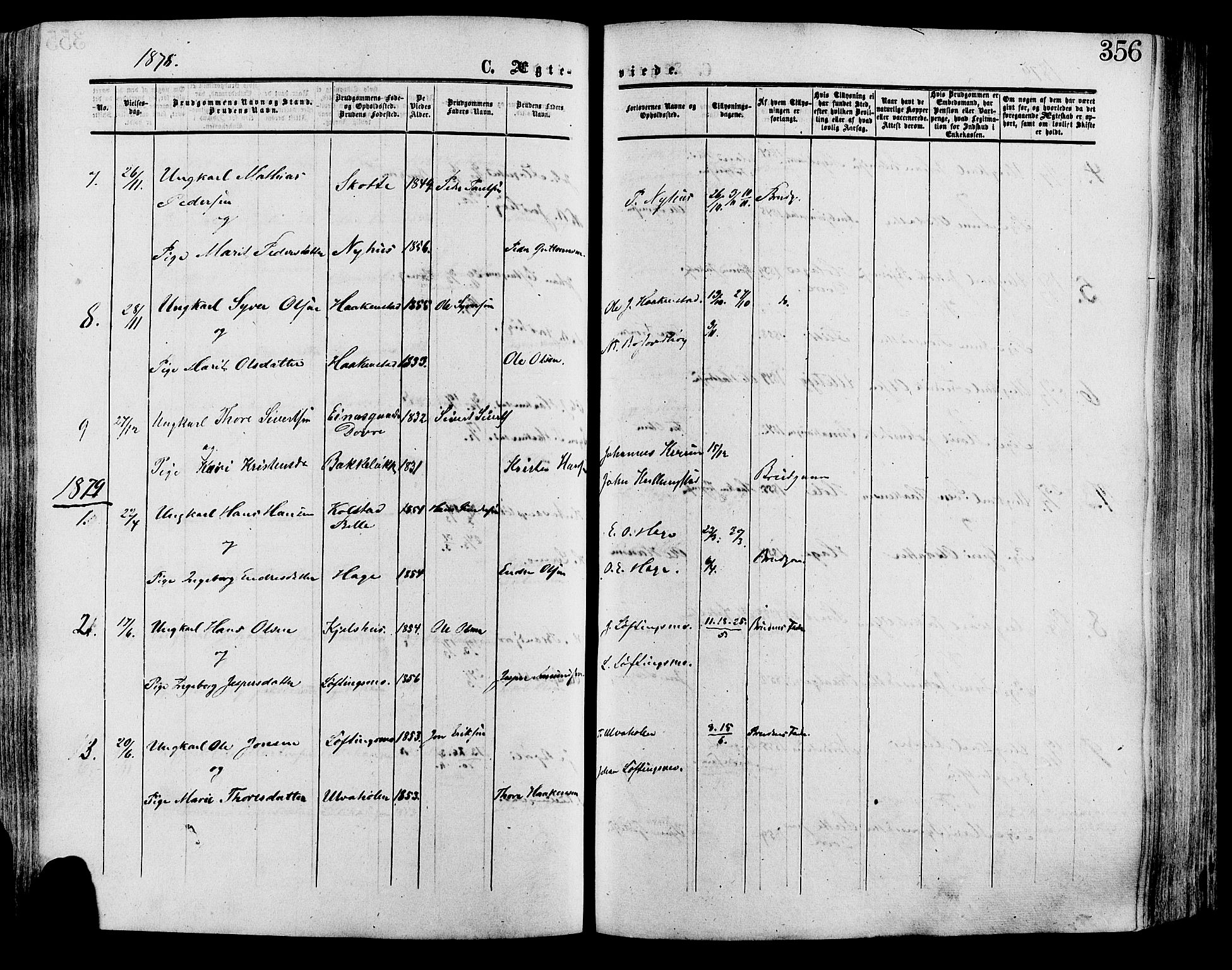 Lesja prestekontor, SAH/PREST-068/H/Ha/Haa/L0008: Parish register (official) no. 8, 1854-1880, p. 356
