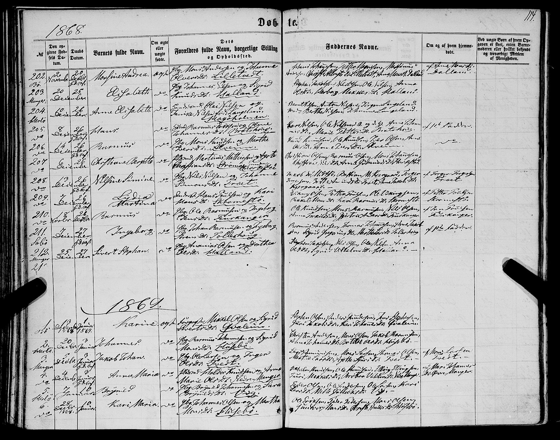 Manger sokneprestembete, SAB/A-76801/H/Haa: Parish register (official) no. A 7, 1860-1870, p. 114