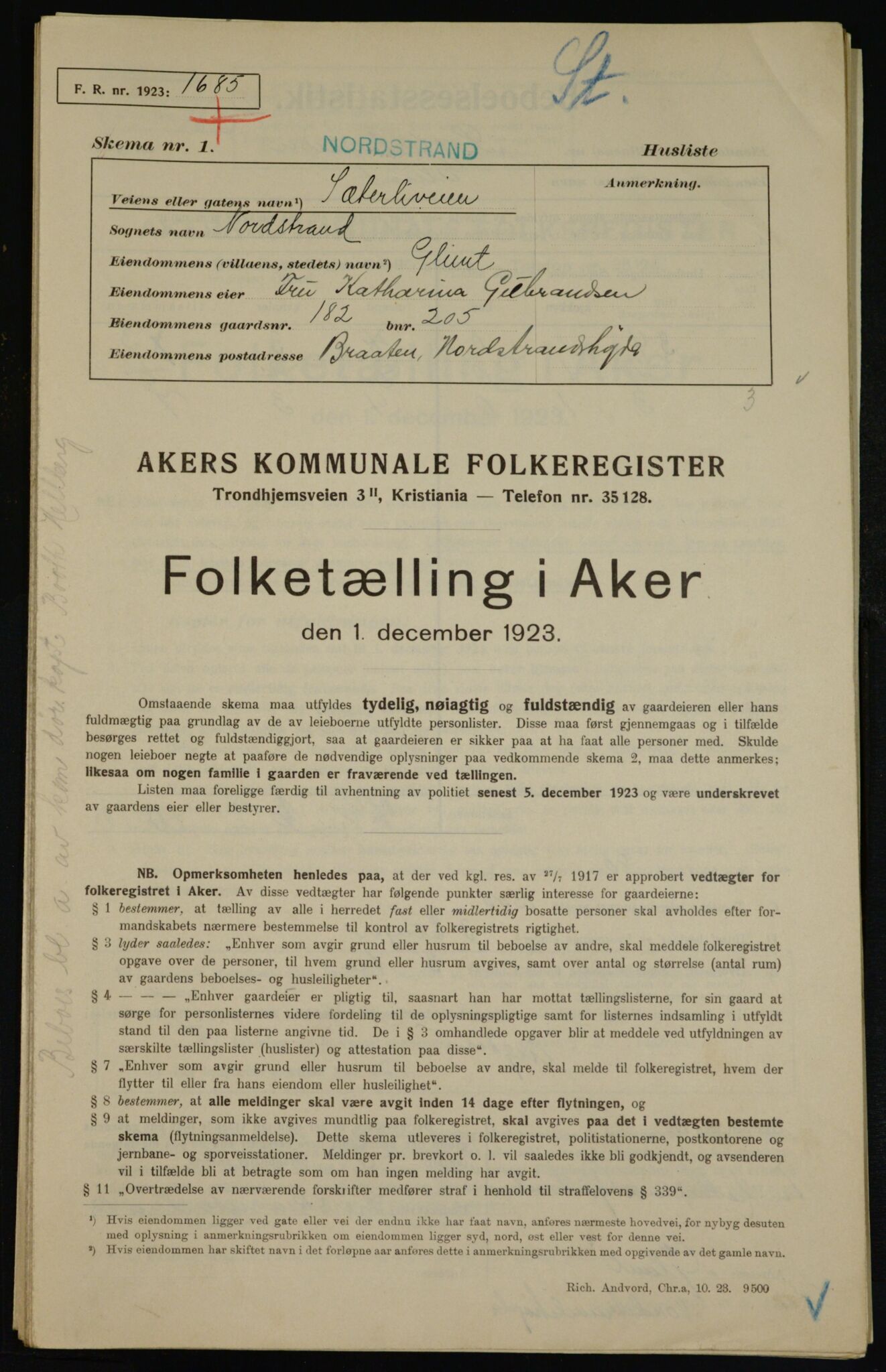 , Municipal Census 1923 for Aker, 1923, p. 46221