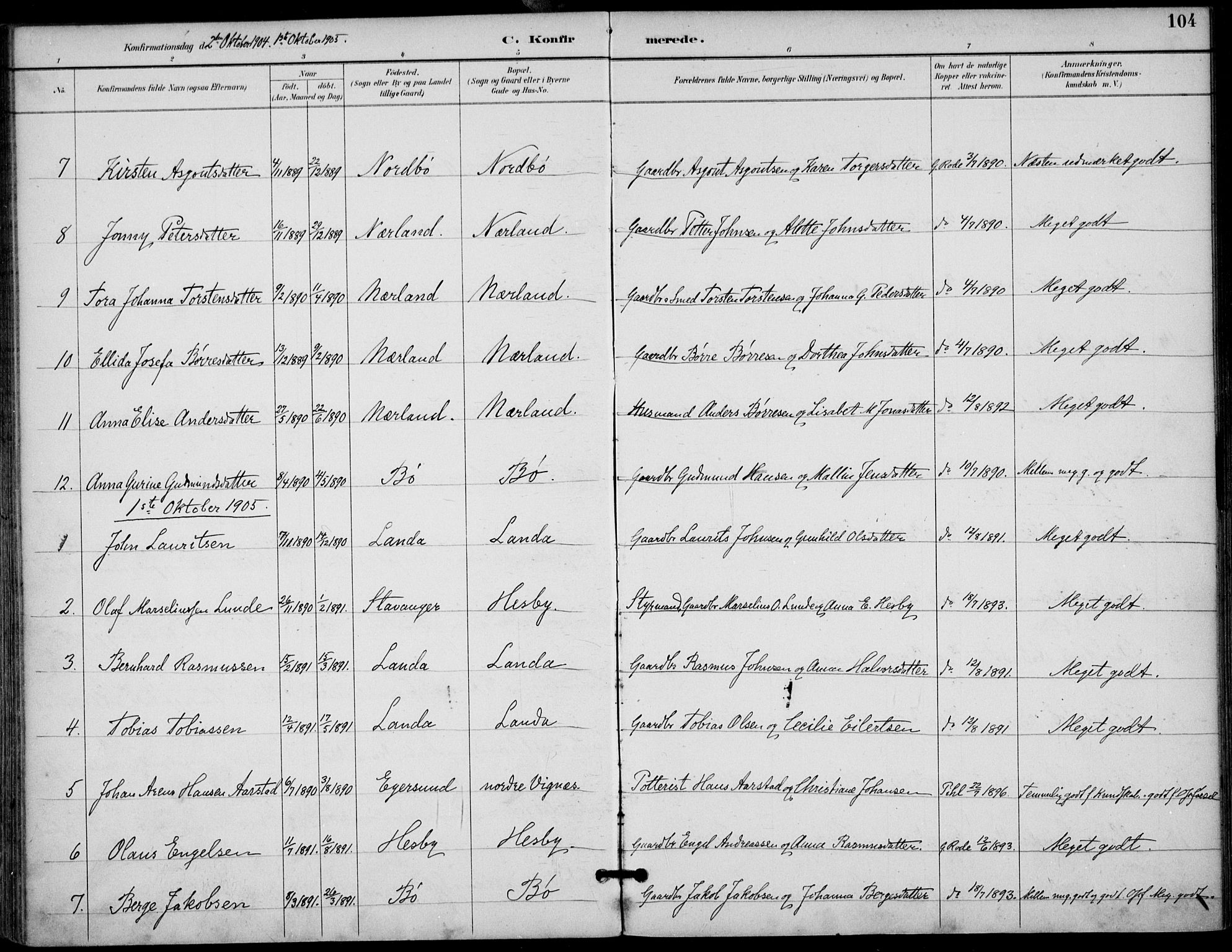 Finnøy sokneprestkontor, SAST/A-101825/H/Ha/Haa/L0011: Parish register (official) no. A 11, 1891-1910, p. 104