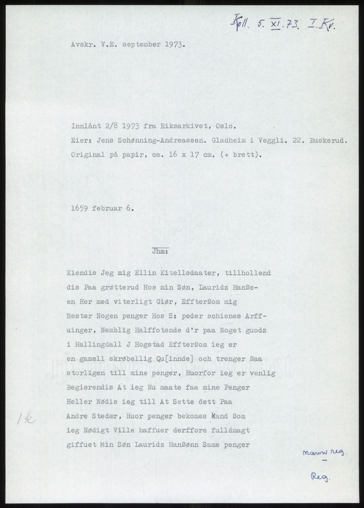 Samlinger til kildeutgivelse, Diplomavskriftsamlingen, RA/EA-4053/H/Ha, p. 147