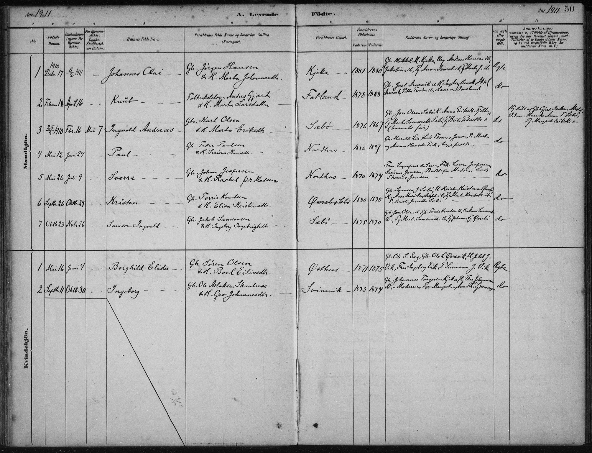 Fjelberg sokneprestembete, SAB/A-75201/H/Haa: Parish register (official) no. B  1, 1879-1919, p. 50
