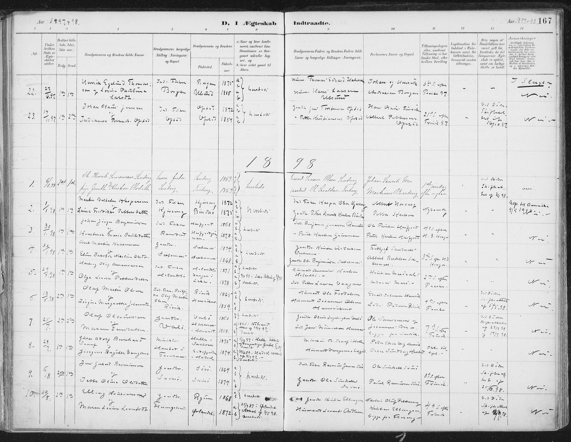 Ministerialprotokoller, klokkerbøker og fødselsregistre - Nord-Trøndelag, SAT/A-1458/786/L0687: Parish register (official) no. 786A03, 1888-1898, p. 167