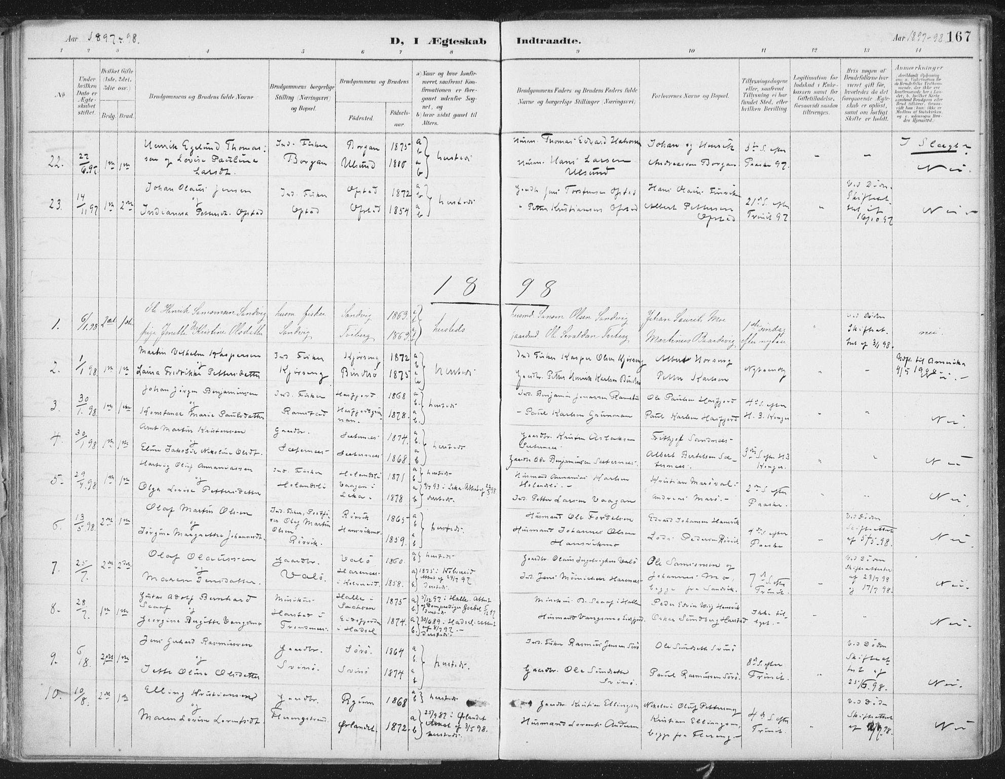 Ministerialprotokoller, klokkerbøker og fødselsregistre - Nord-Trøndelag, AV/SAT-A-1458/786/L0687: Parish register (official) no. 786A03, 1888-1898, p. 167