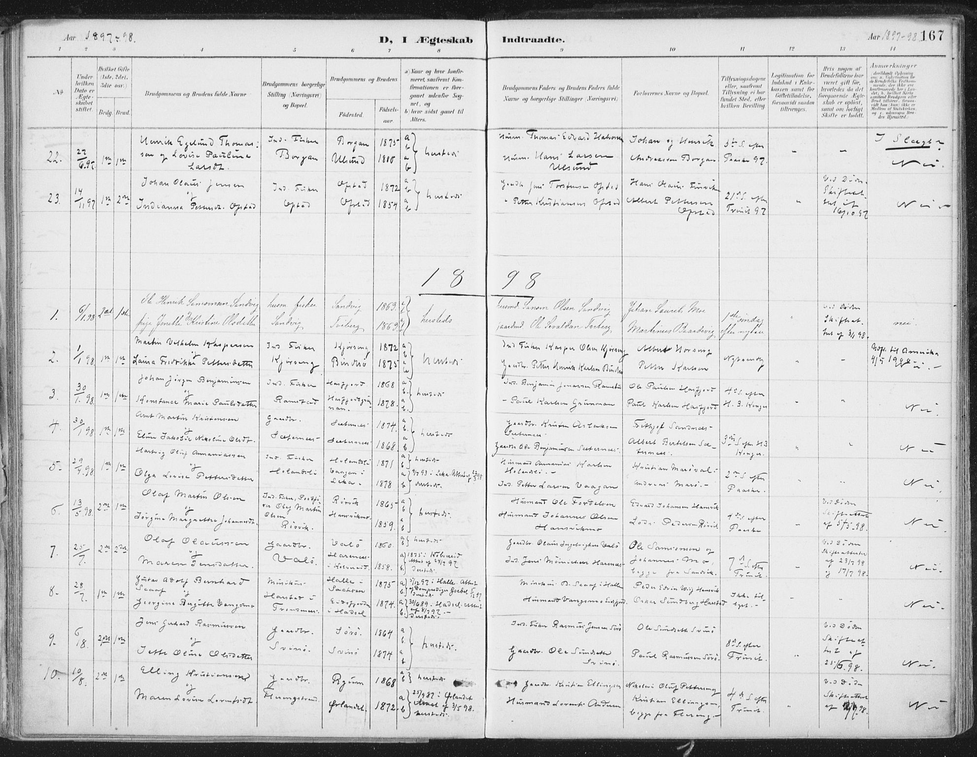 Ministerialprotokoller, klokkerbøker og fødselsregistre - Nord-Trøndelag, AV/SAT-A-1458/786/L0687: Parish register (official) no. 786A03, 1888-1898, p. 167