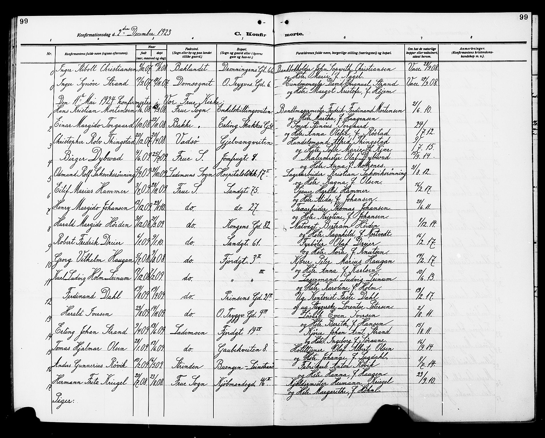 Ministerialprotokoller, klokkerbøker og fødselsregistre - Sør-Trøndelag, SAT/A-1456/602/L0147: Parish register (copy) no. 602C15, 1911-1924, p. 99